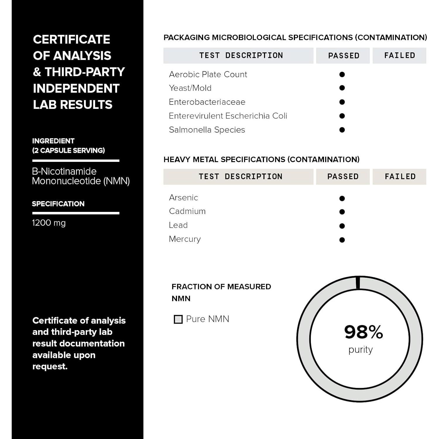 Suplemento NMN Toniiq 1200mg - 60 Cápsulas Purificadas