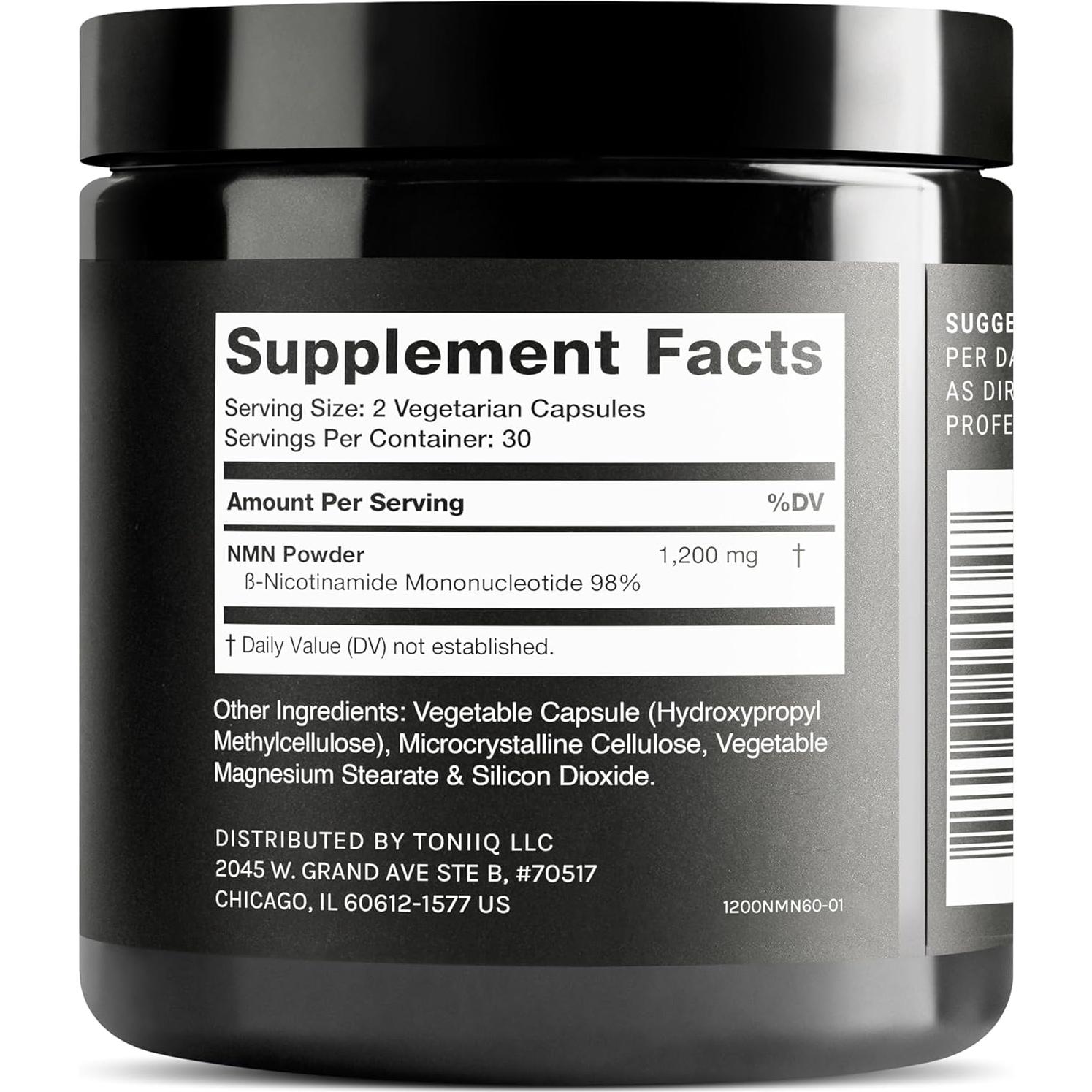 Suplemento NMN Toniiq 1200mg - 60 Cápsulas Purificadas