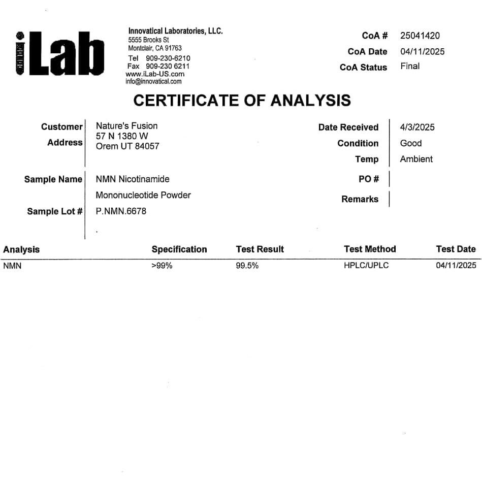 Suplemento NMN 1000mg Nature's Fusions - 60 Cápsulas