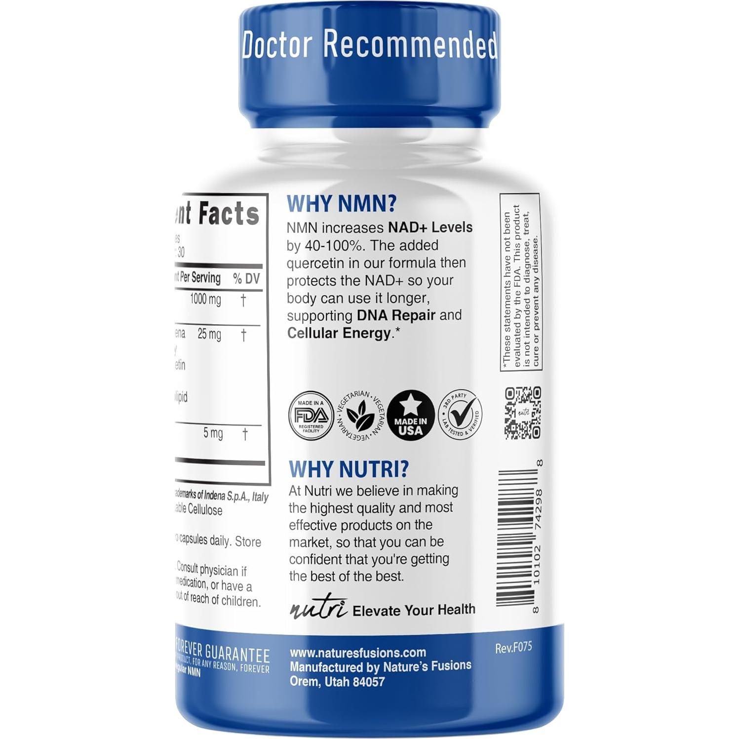 Suplemento NMN 1000mg Nature's Fusions - 60 Cápsulas