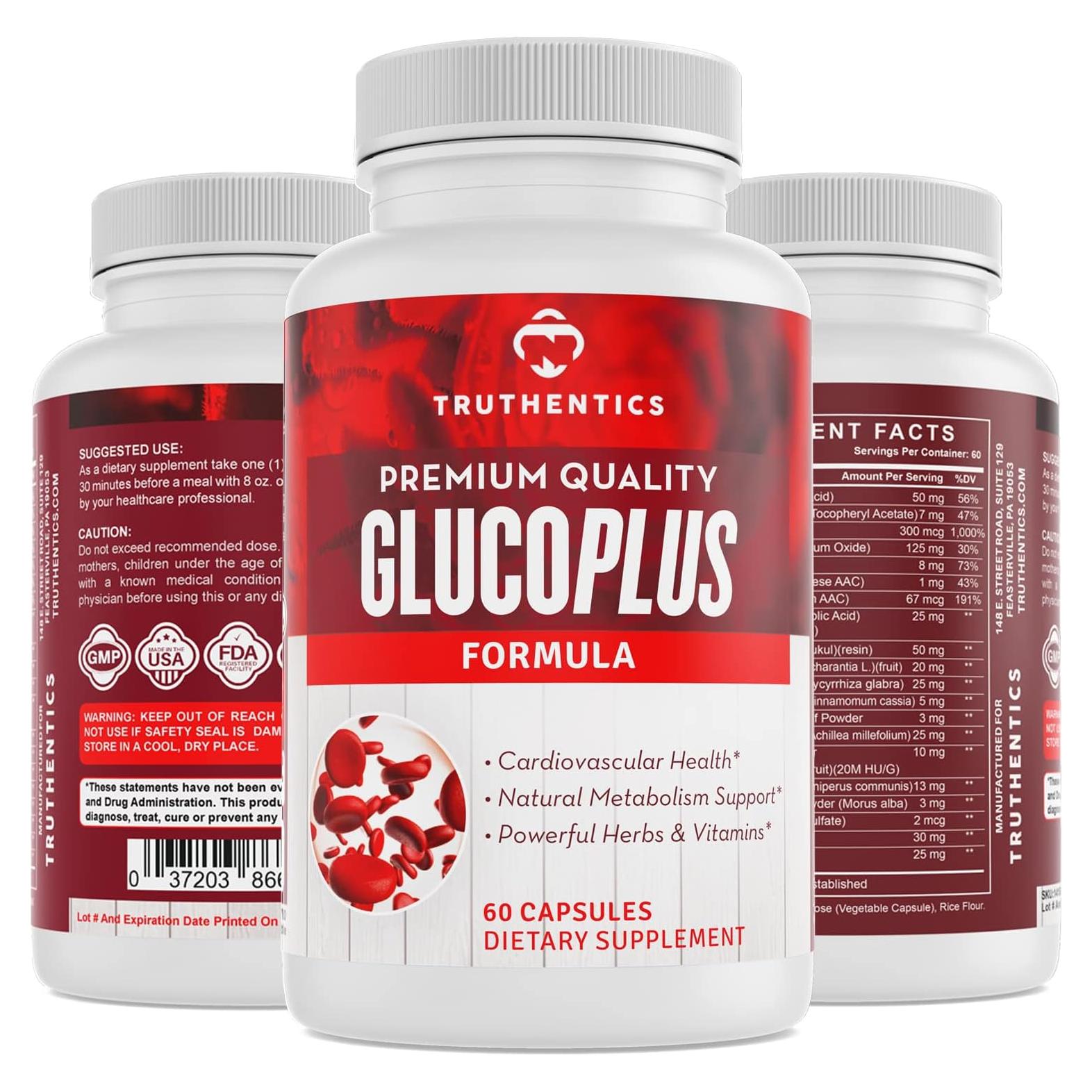 Suplemento GlucoPlus Truthentics - 60 Cápsulas con 20 Hierbas