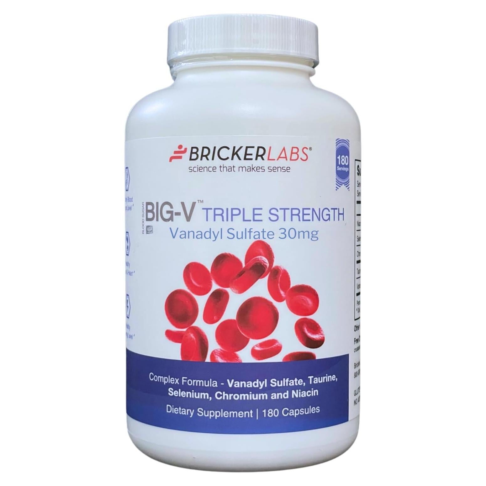 Suplemento Mineral Bricker Labs Vanadio 30 mg Taurina 600 mg 180 Cápsulas