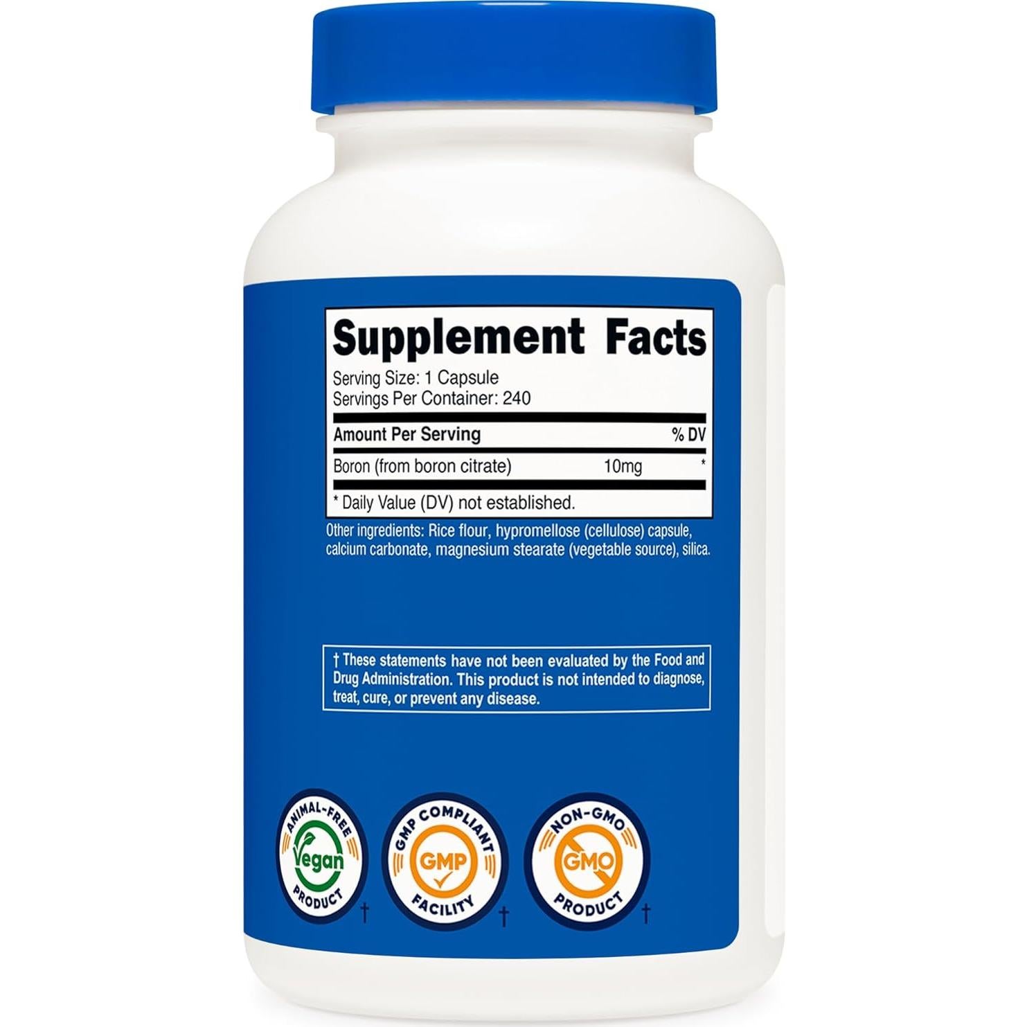 Cápsulas de Boro Nutricost 10mg - 240 Vegetarianas Sin Gluten