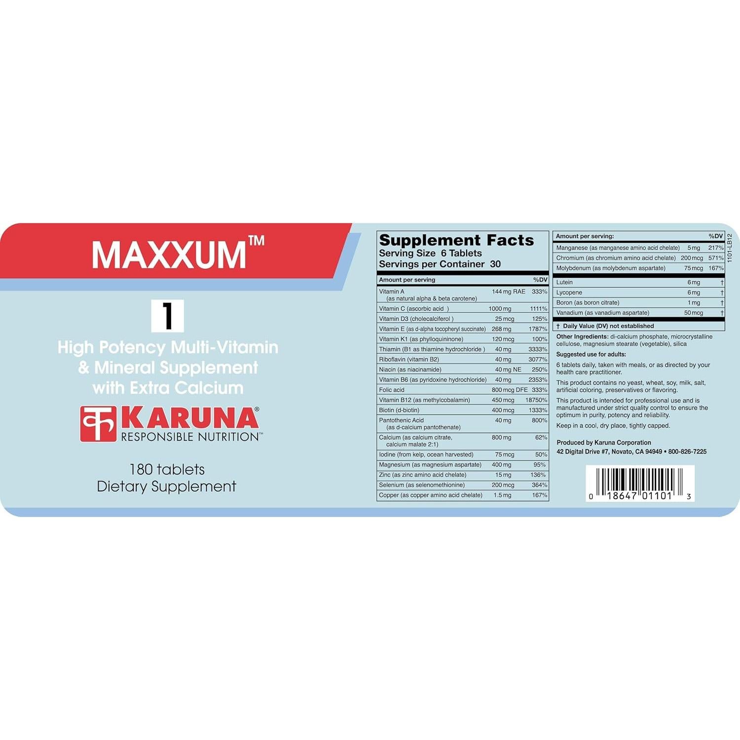 Karuna MAXXUM 1 Multivitamínico Sin Hierro 180 Cápsulas