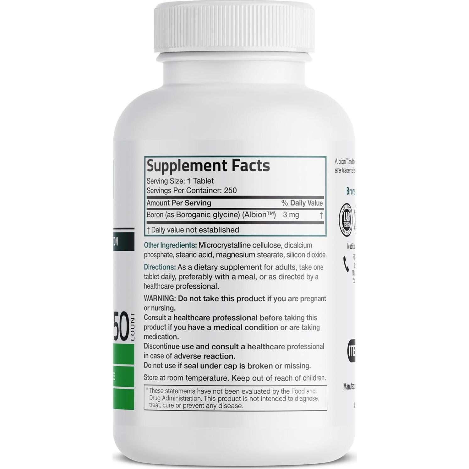 Boro 3 MG Bronson Quelado Vegetariano 250 Tabletas