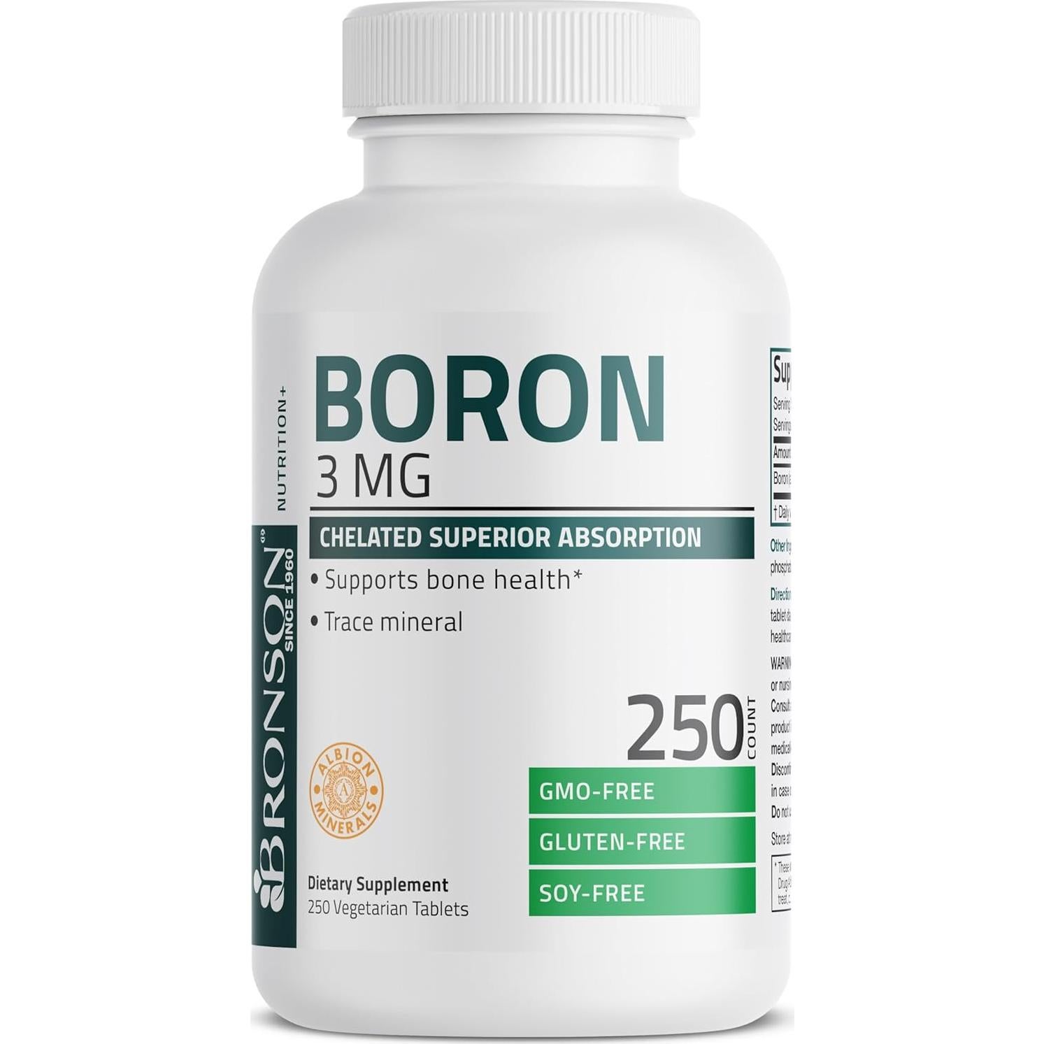Boro 3 MG Bronson Quelado Vegetariano 250 Tabletas