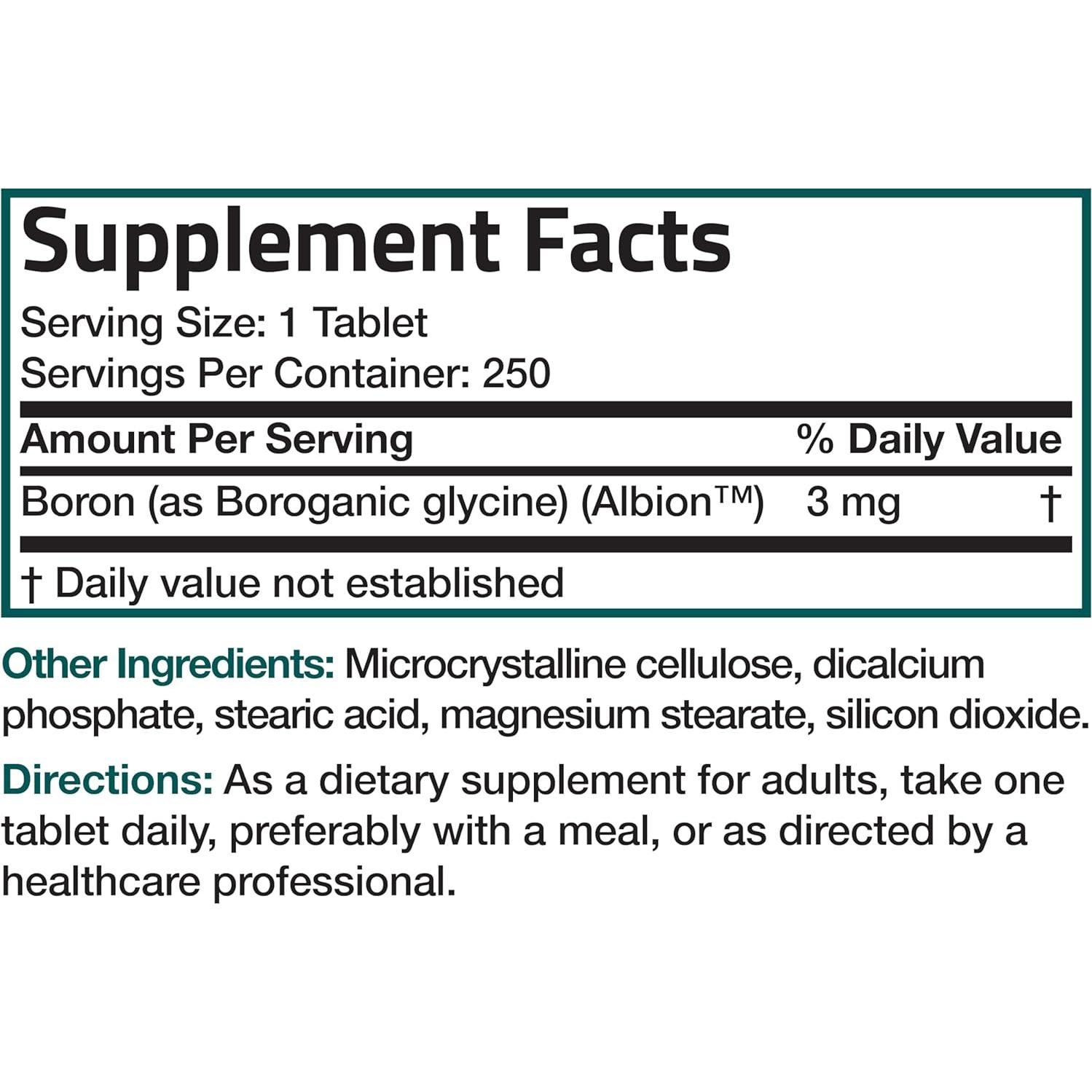 Boro 3 MG Bronson Quelado Vegetariano 250 Tabletas