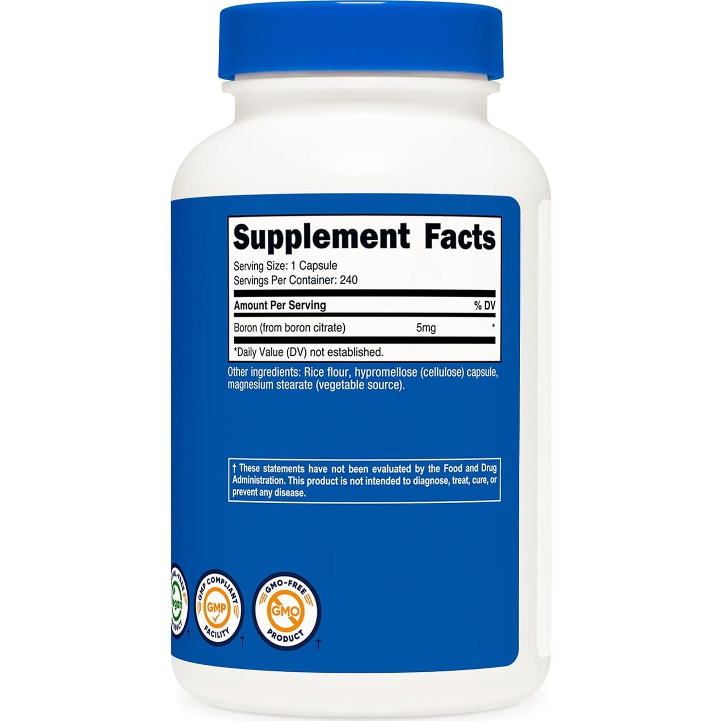 Cápsulas de Boro Nutricost 5mg - 240 Vegetarianas Sin Gluten