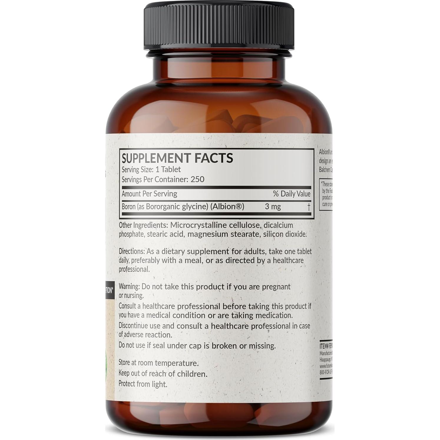 Suplemento de Boro 3mg Futurebiotics Vegetariano 250 Tabletas