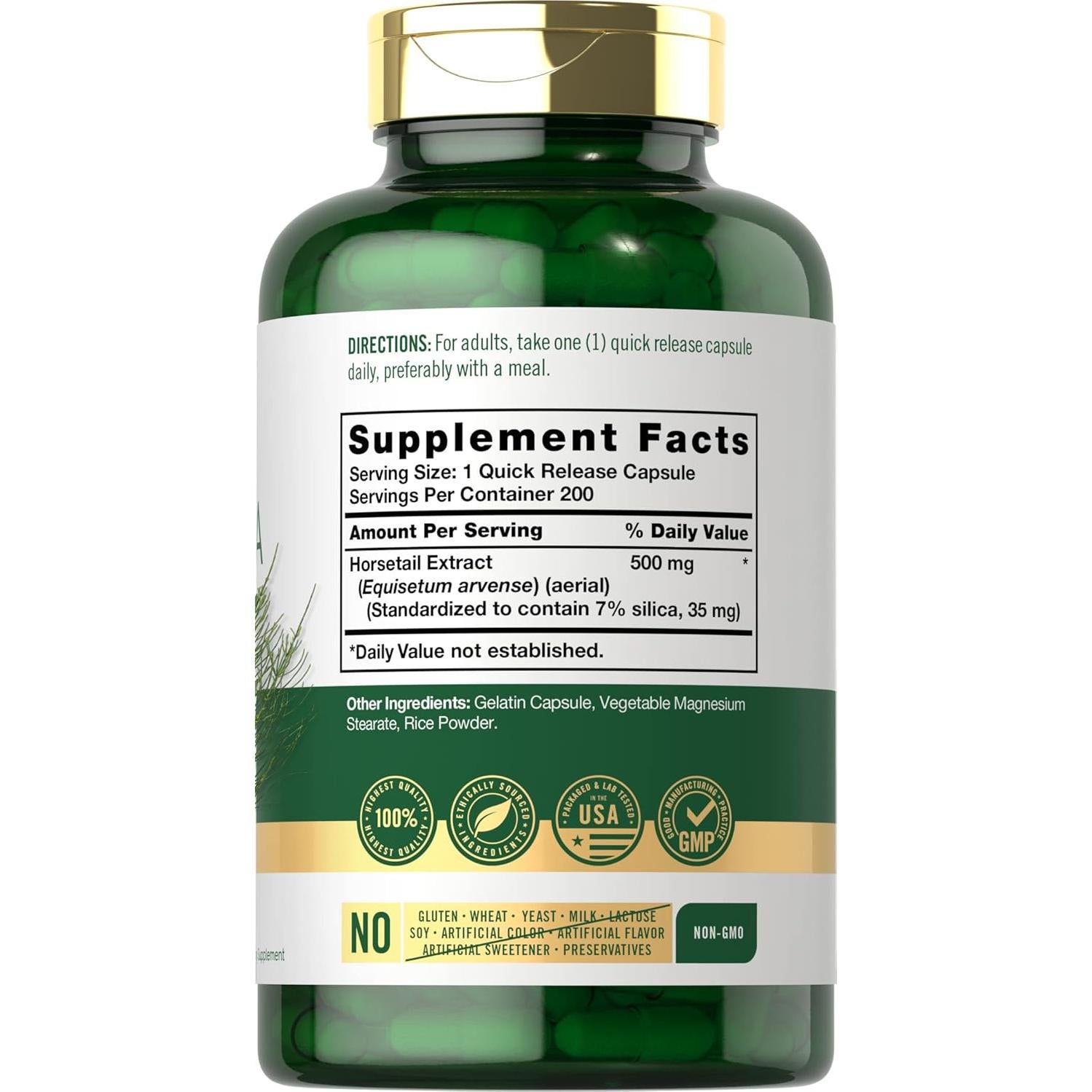 Cápsulas de Silicio Carlyle | 200 Unidades | 500 mg Extracto Cola de Caballo