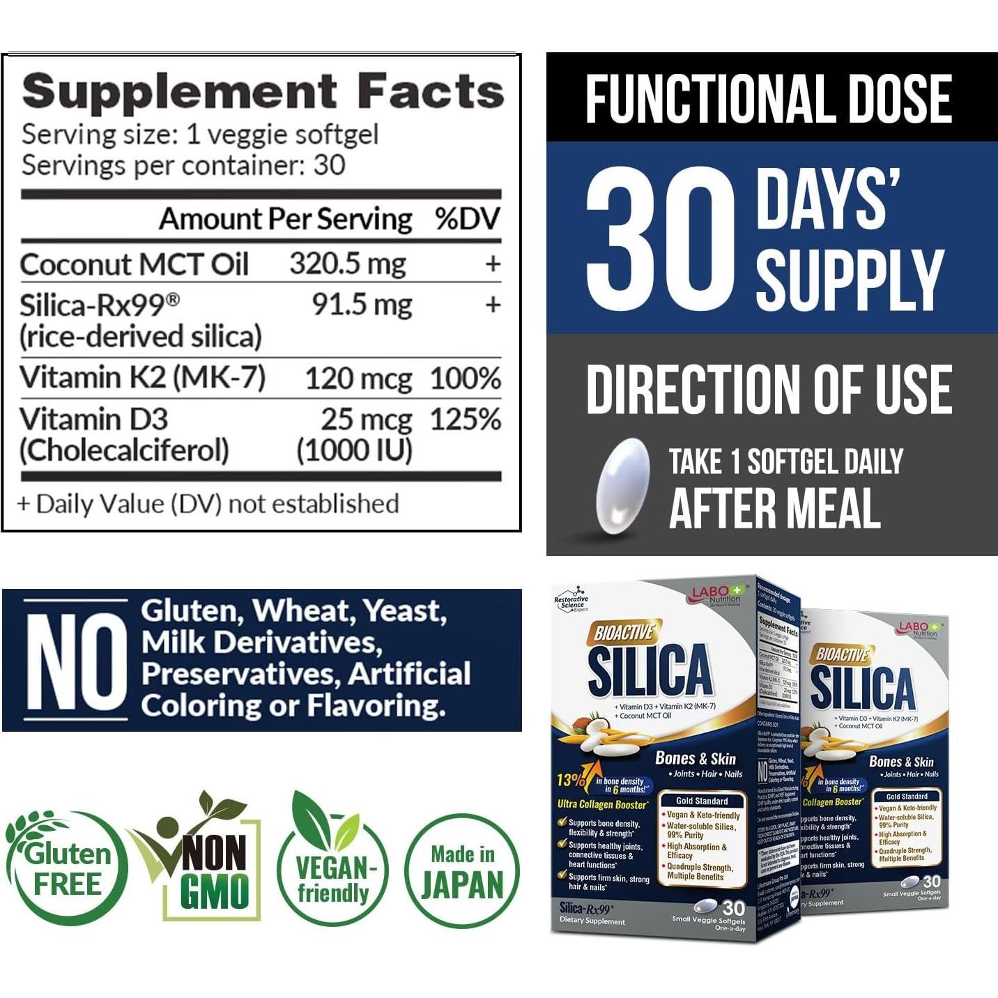 Suplemento de Síllice Bioactiva LABO Nutrition - 30 Cápsulas Veganas