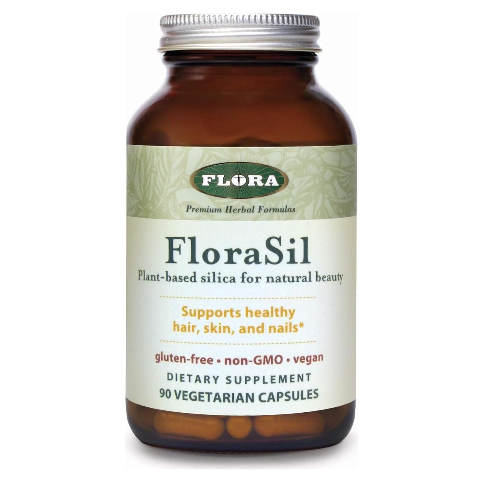 Flora FloraSil 90 Cápsulas Veganas - Suplemento de Sílice para Cabello, Piel y Uñas
