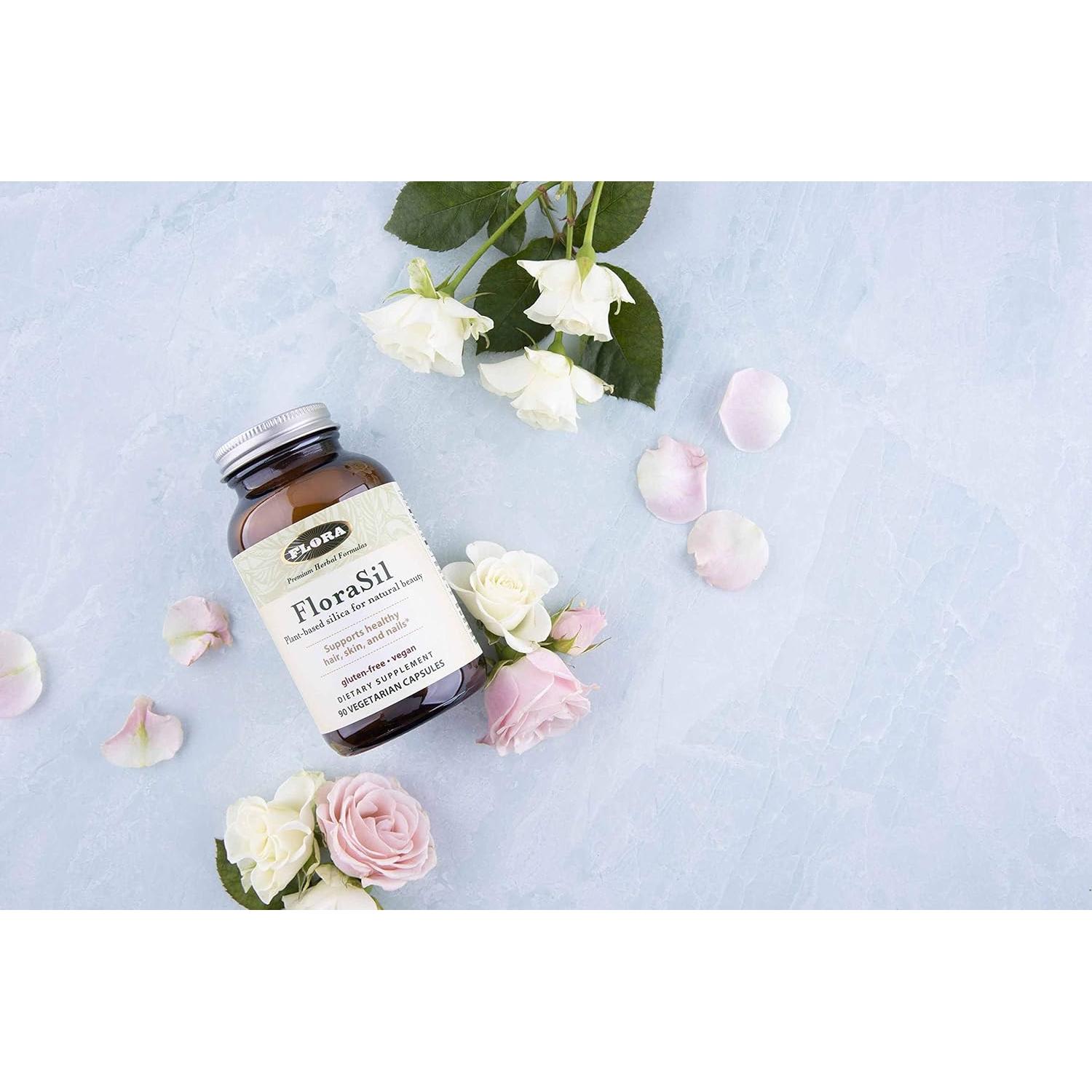 Flora FloraSil 90 Cápsulas Veganas - Suplemento de Sílice para Cabello, Piel y Uñas