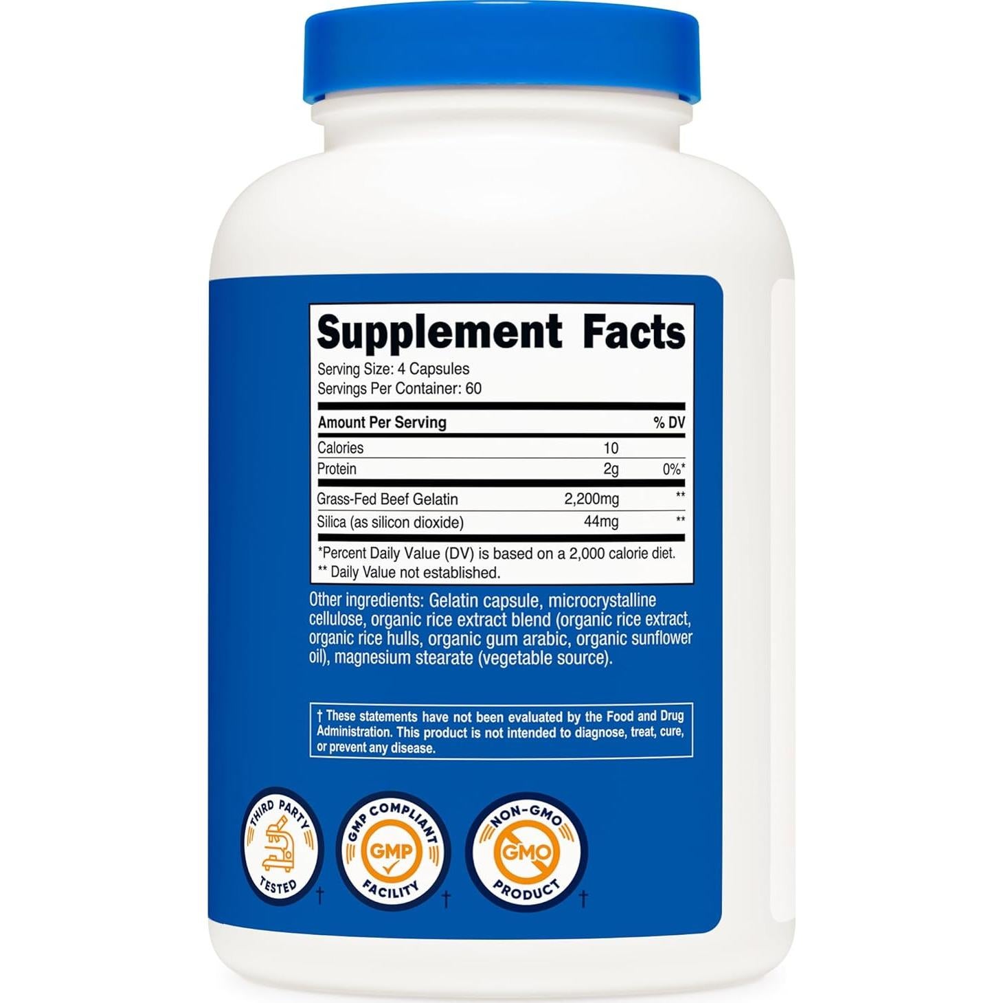 Gelatina Nutricost 240 Cápsulas 2200mg Res Alimentada Pasto