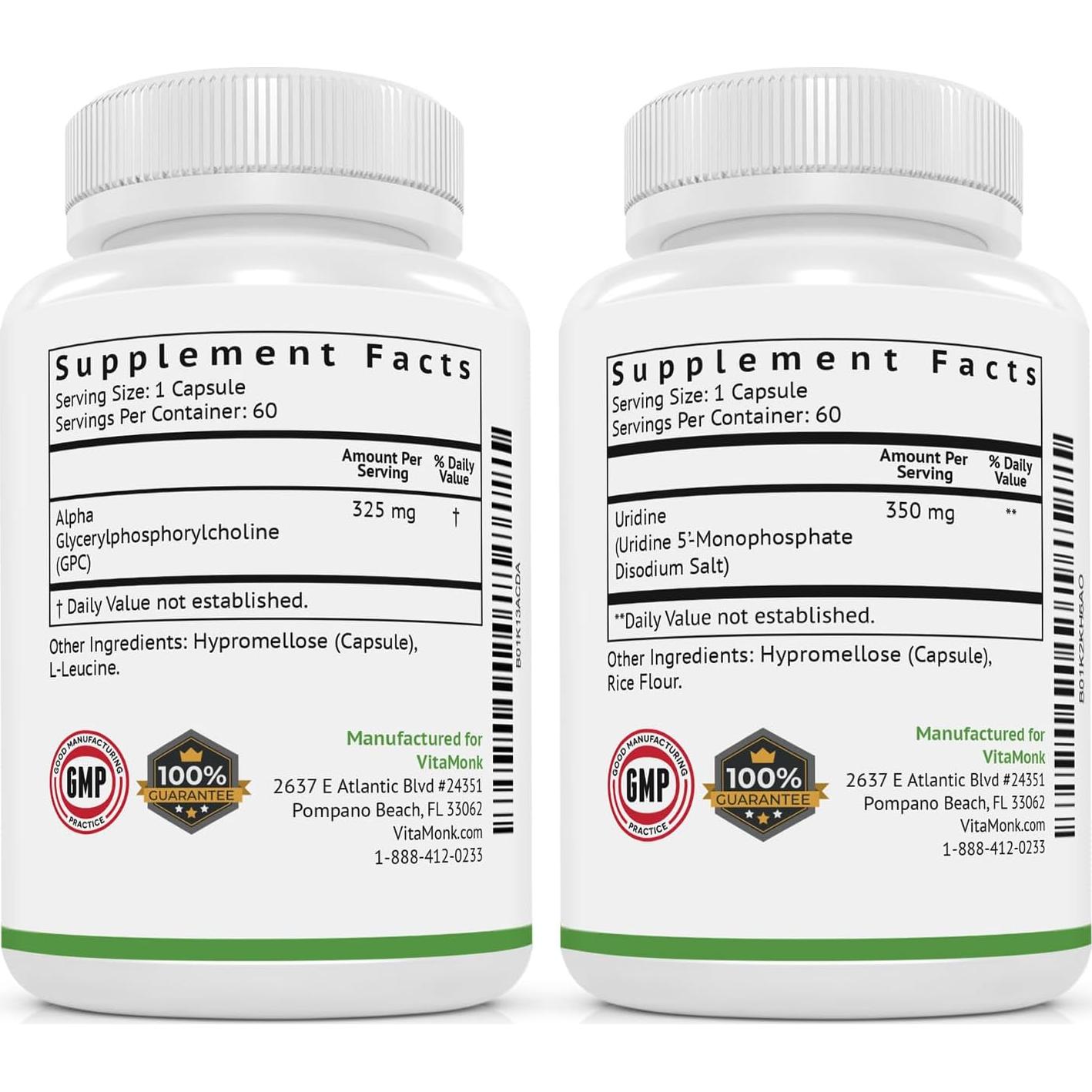 Suplemento Cognitivo VitaMonk Alpha GPC 325mg y Uridina
