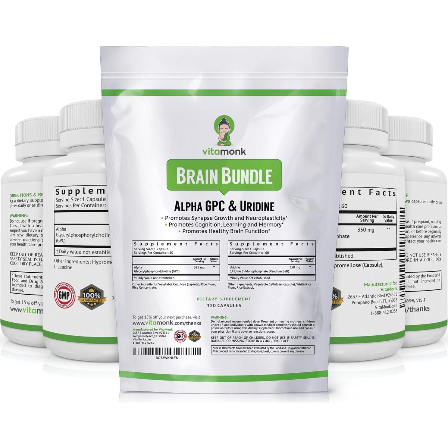 Suplemento Cognitivo VitaMonk Alpha GPC 325mg y Uridina