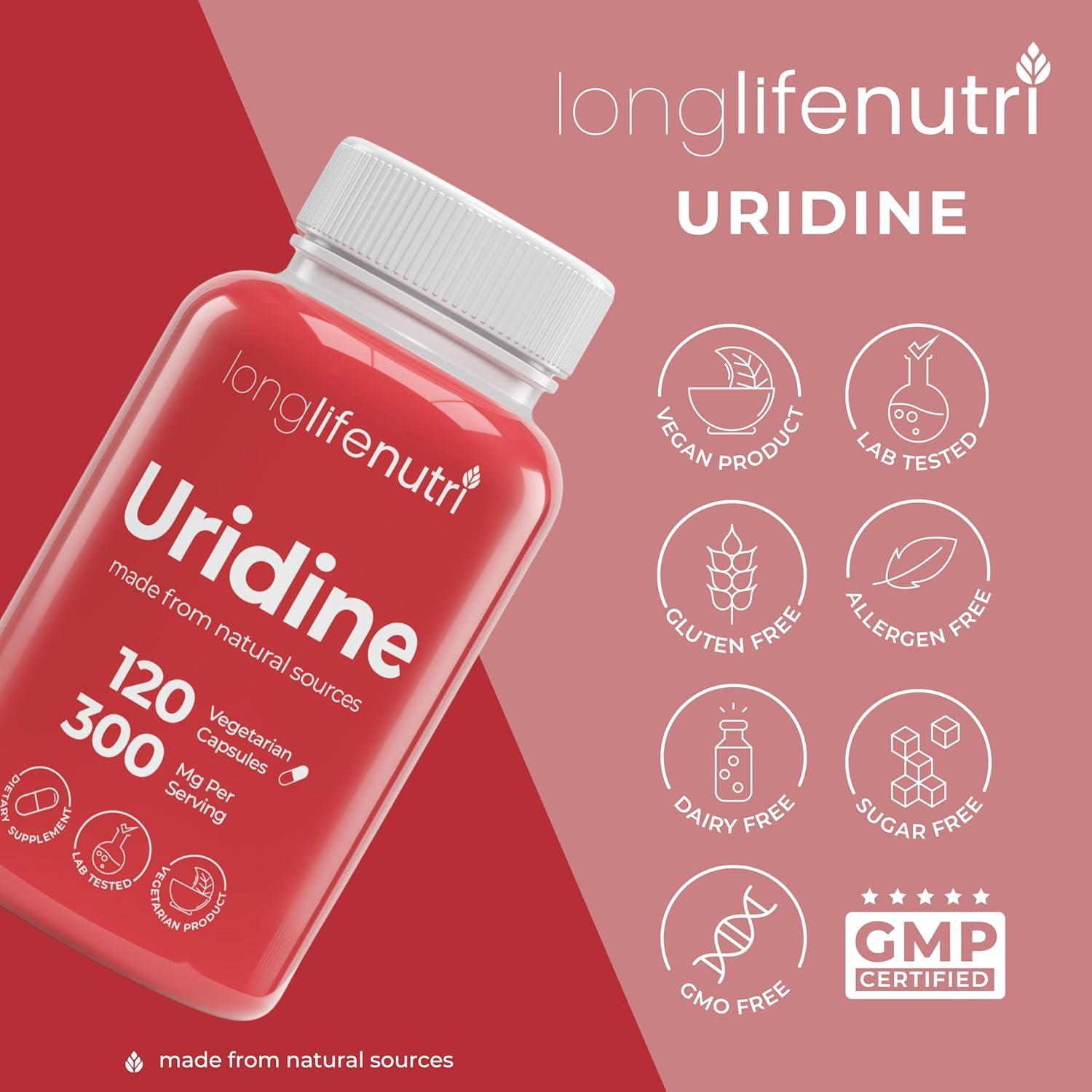 LongLifeNutri Uridina Monofosfato 300mg - 120 Cápsulas Veganas