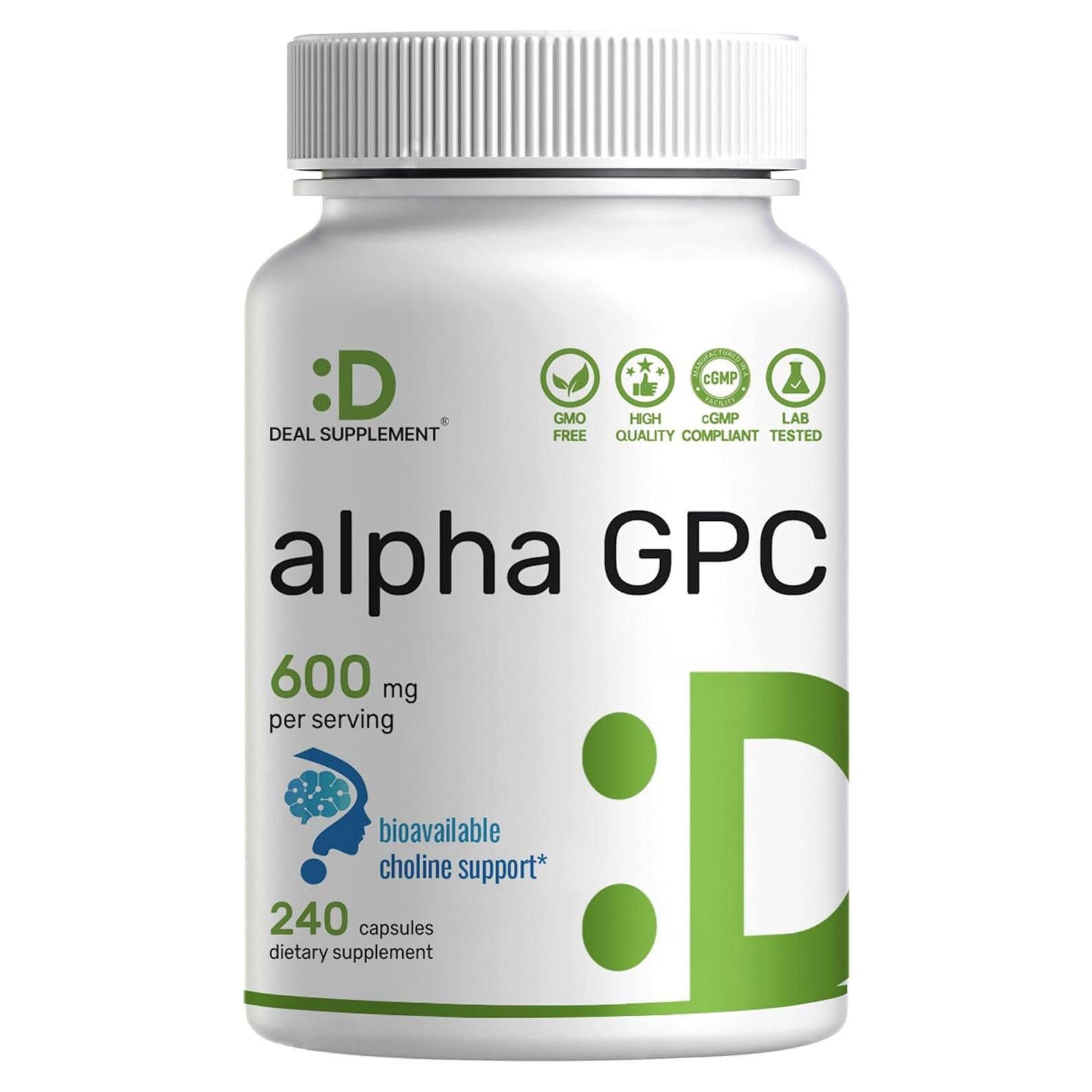 Alpha GPC 600mg 240 Cápsulas - Suplemento Nootrópico Salud Cerebral