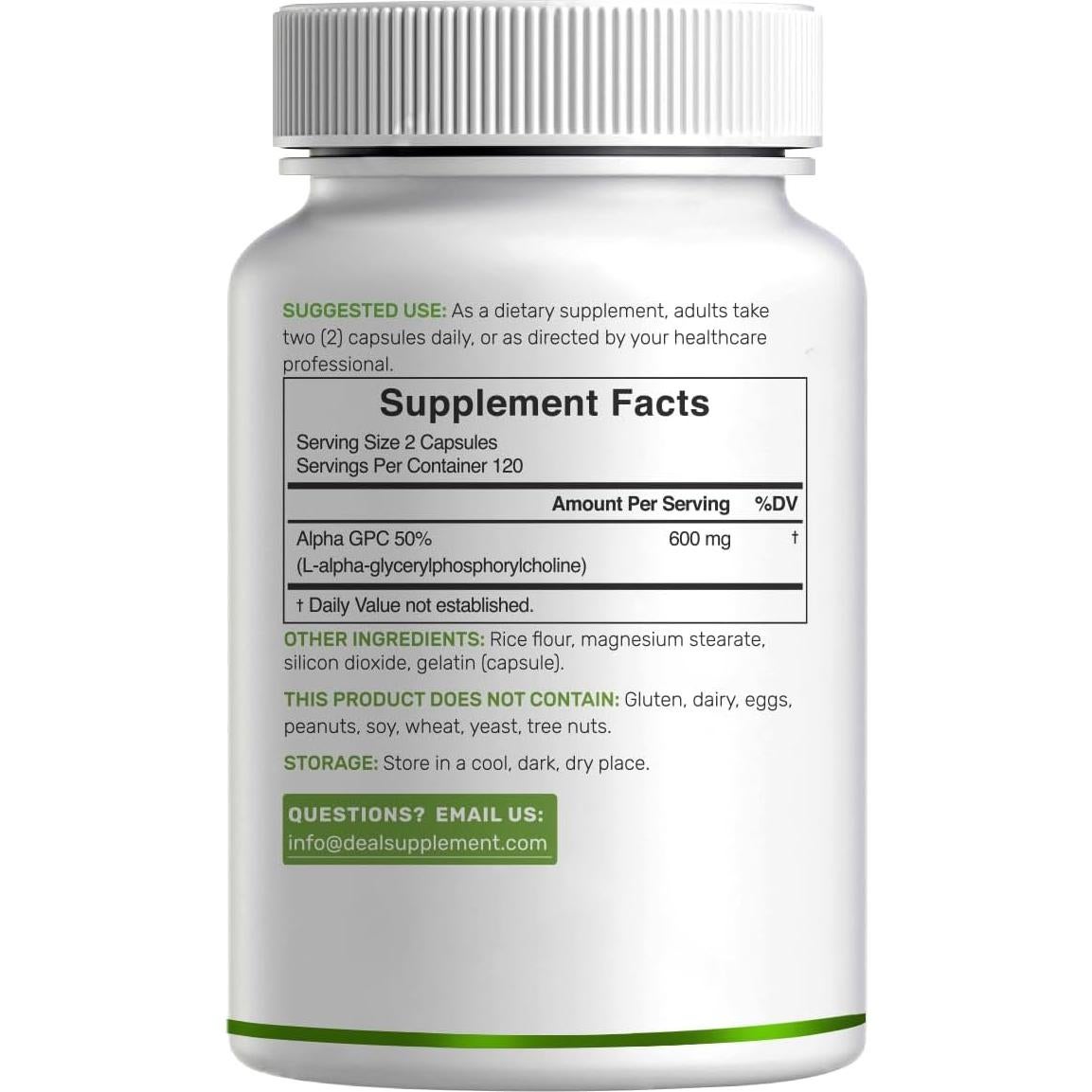 Alpha GPC 600mg 240 Cápsulas - Suplemento Nootrópico Salud Cerebral