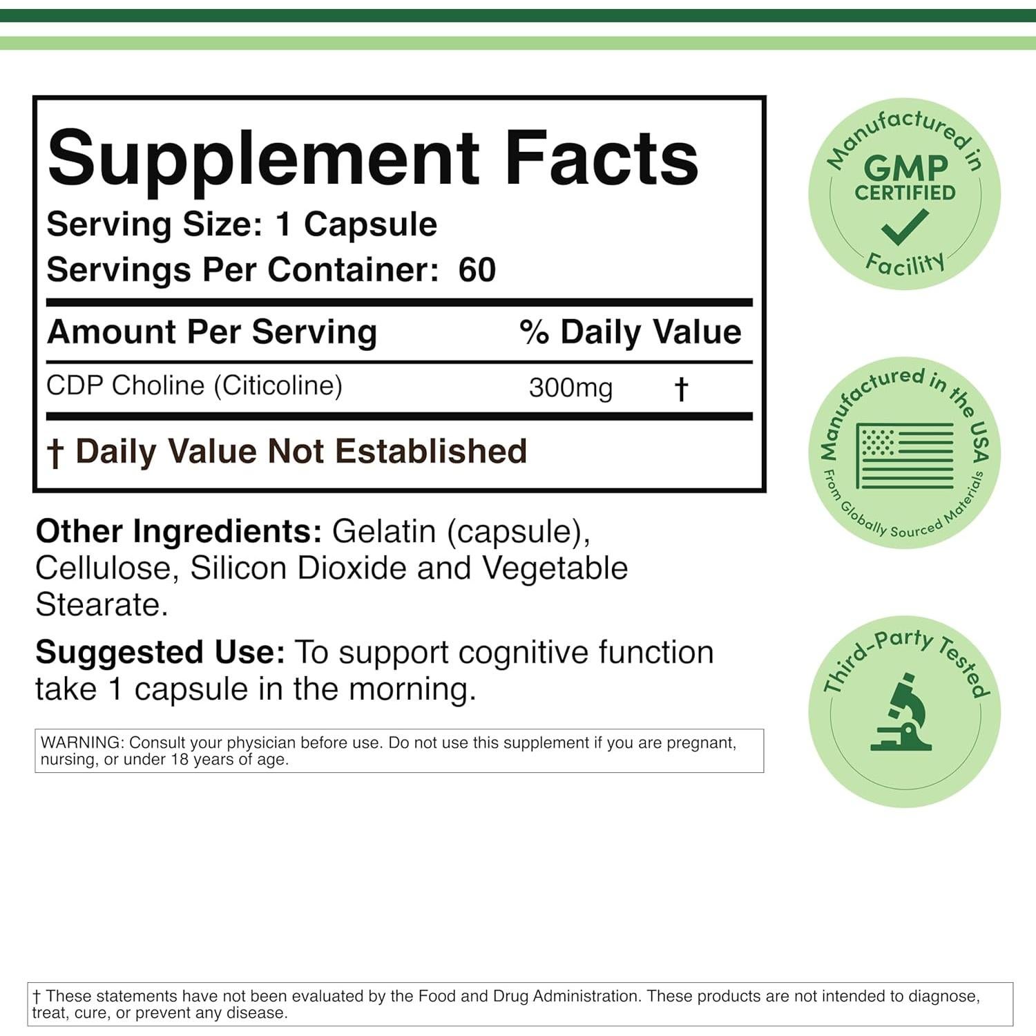 Suplemento CDP Colina Double Wood 60 Cápsulas 300mg