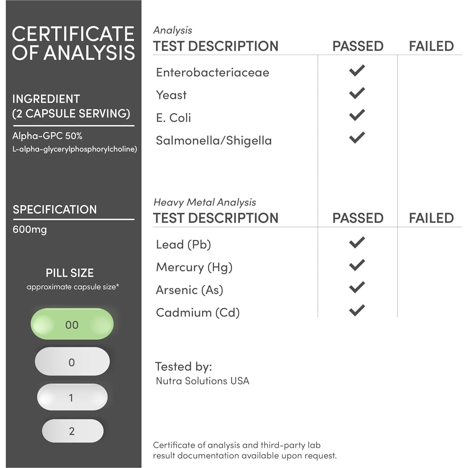 Suplemento Alpha GPC Colina 600mg 60 Cápsulas Double Wood