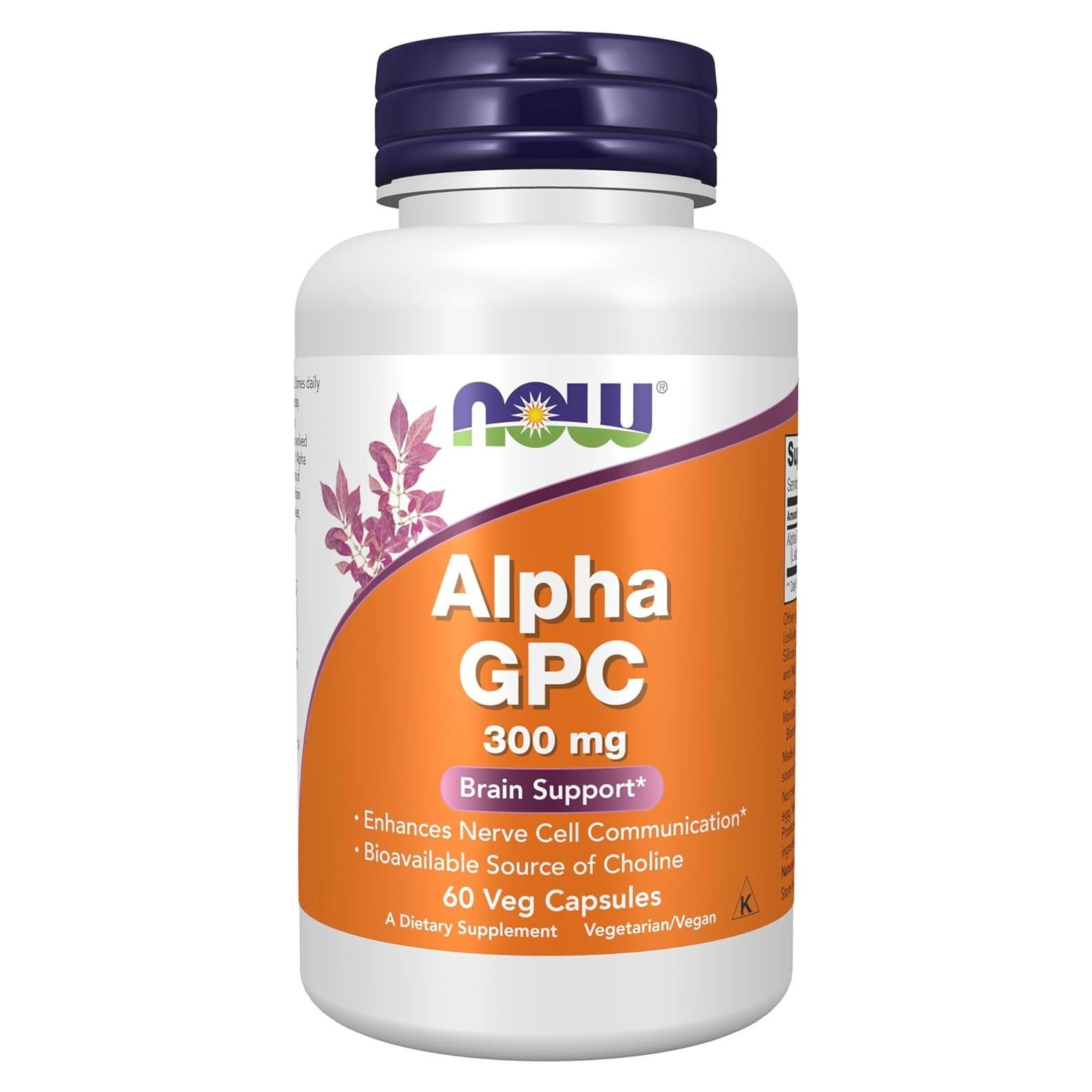 Suplemento Alpha GPC 300 mg NOW - 60 Cápsulas Vegetales