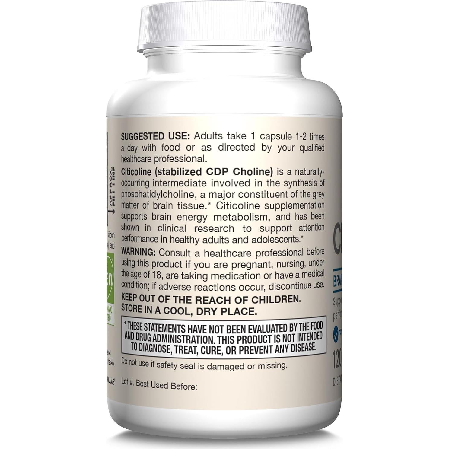 Suplemento Jarrow Formulas Citicolina 250 mg 120 Cápsulas