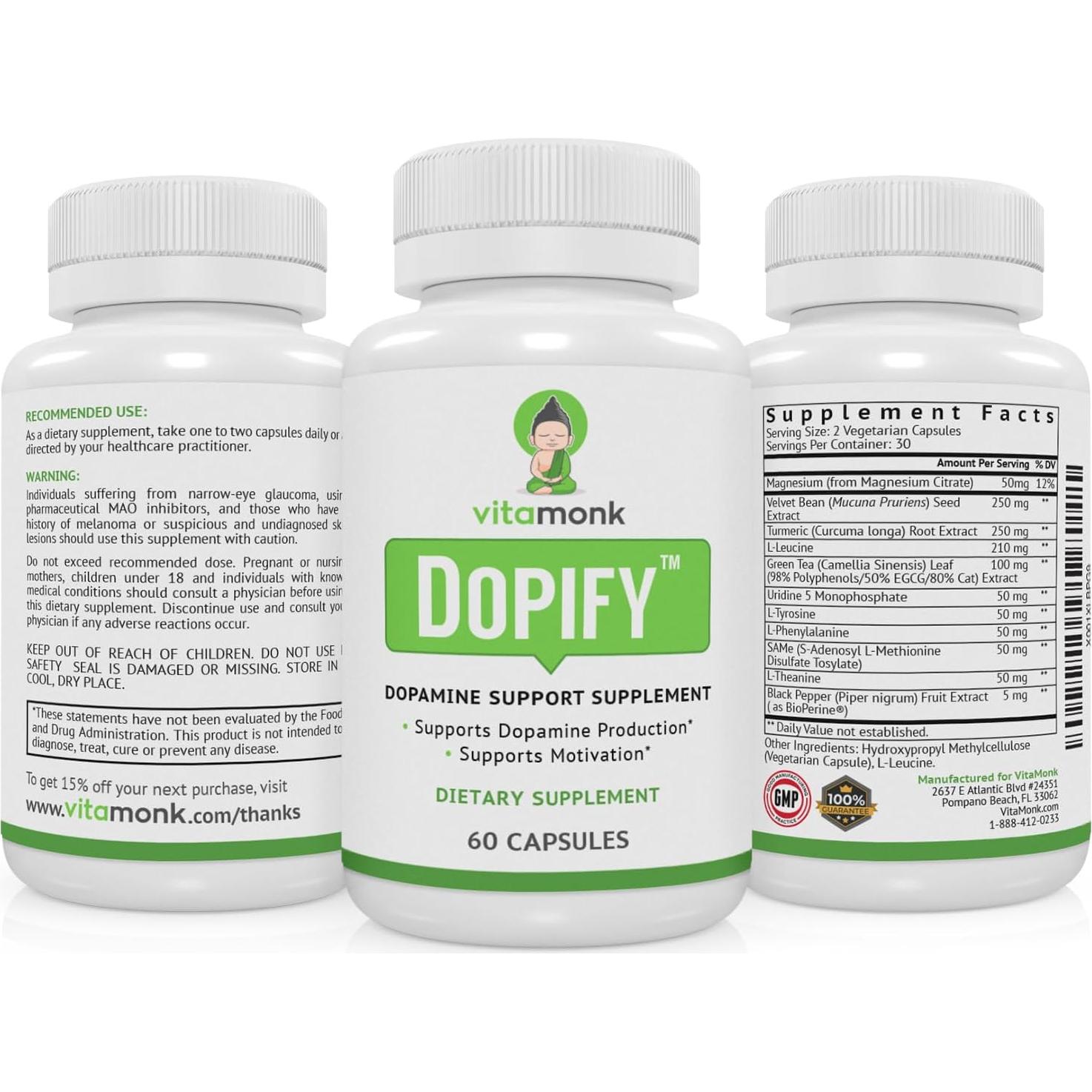 Suplemento Dopamina Dopify VitaMonk - 60 Cápsulas Sin Rellenos