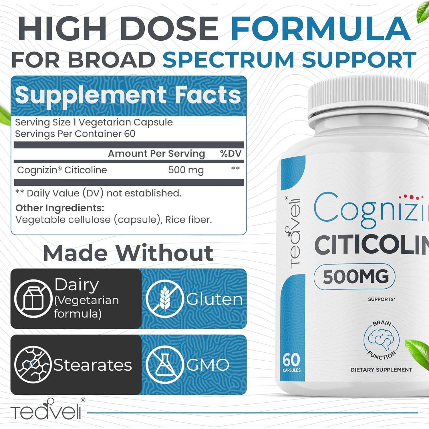 Cápsulas de Citicolina Cognizin 500mg Teaveli - Suplemento Cerebral