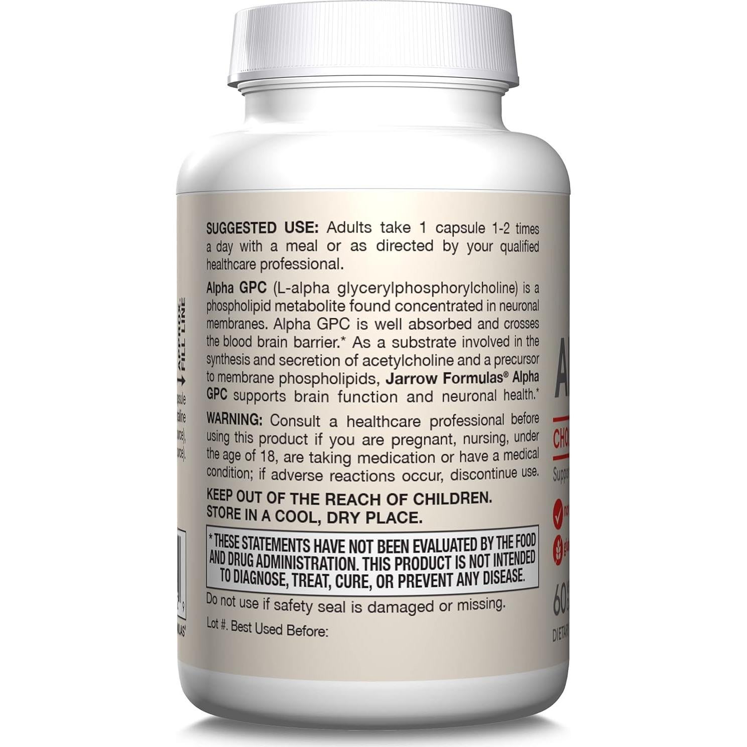 Suplemento Dietético Jarrow Formulas Alpha GPC 300mg 60 Cápsulas