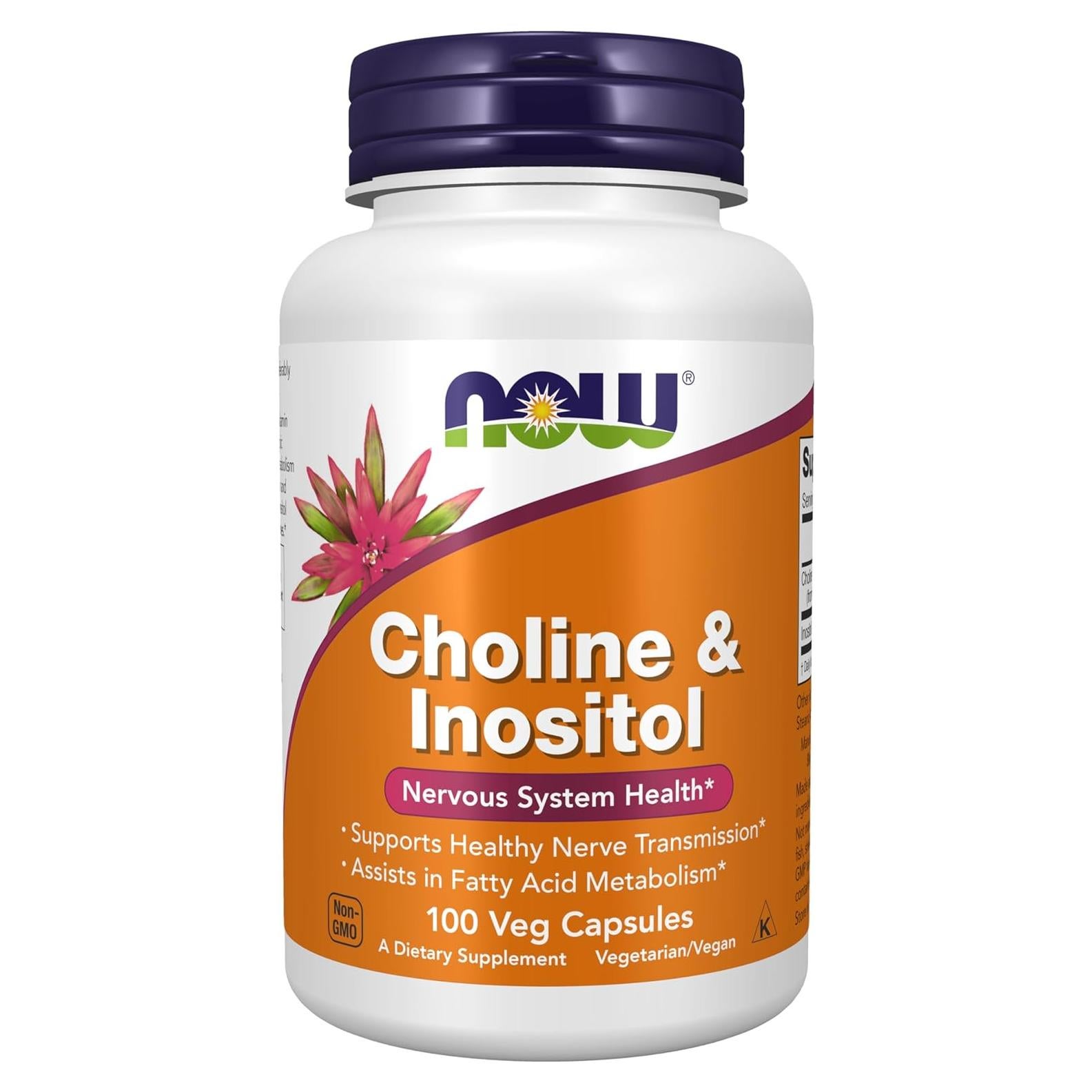 NOW Foods Colina e Inositol 500 mg 100 Cápsulas Salud Nerviosa