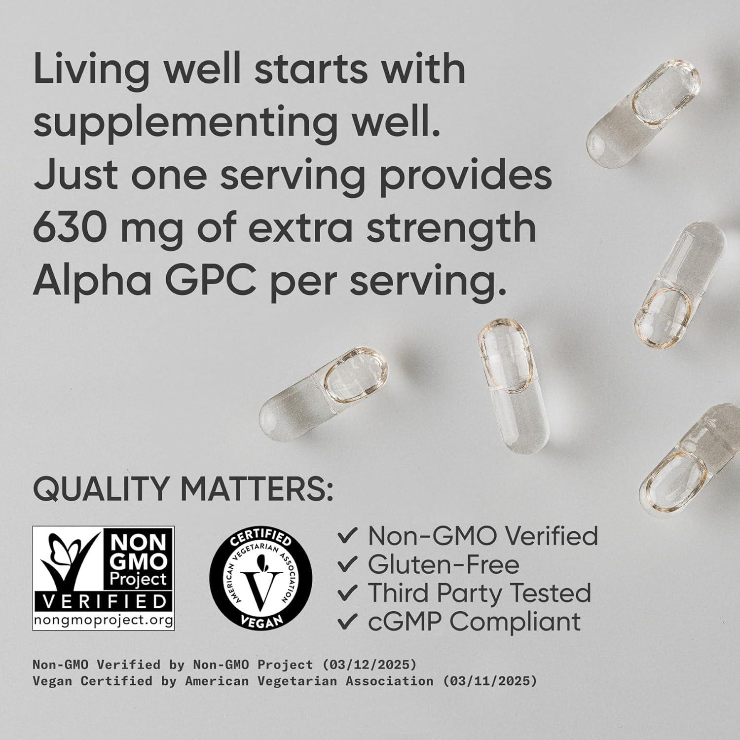 Alpha GPC 630mg Sports Research - Suplemento Cognitivo Vegano - 120 Cápsulas