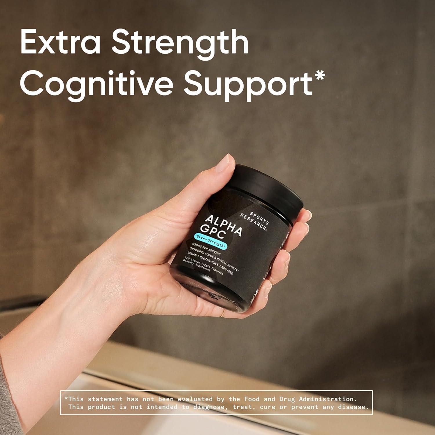 Alpha GPC 630mg Sports Research - Suplemento Cognitivo Vegano - 120 Cápsulas