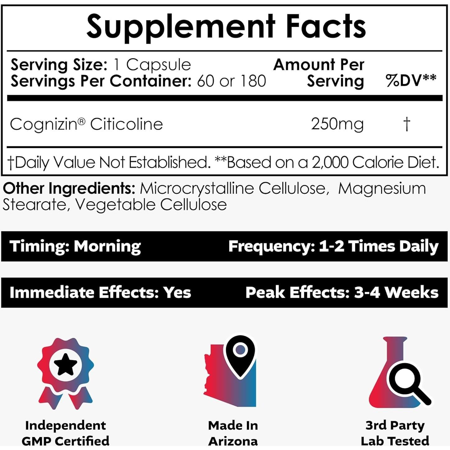 Cápsulas de Citicolina Cognizin Nootropics Depot 60 Unidades