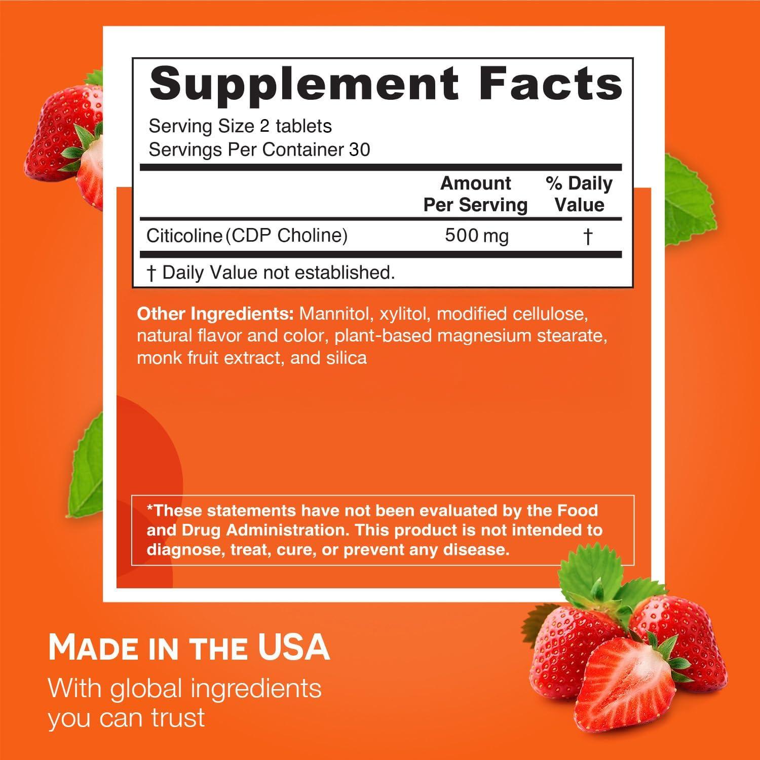 EZ Melts Suplemento de Citicolina 250 mg Sin Azúcar 60 Tabletas