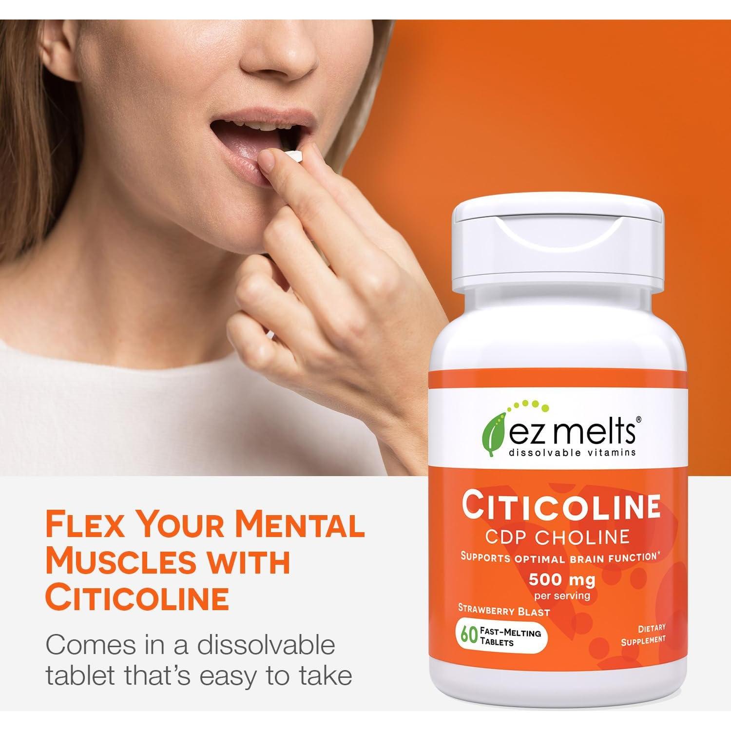 EZ Melts Suplemento de Citicolina 250 mg Sin Azúcar 60 Tabletas