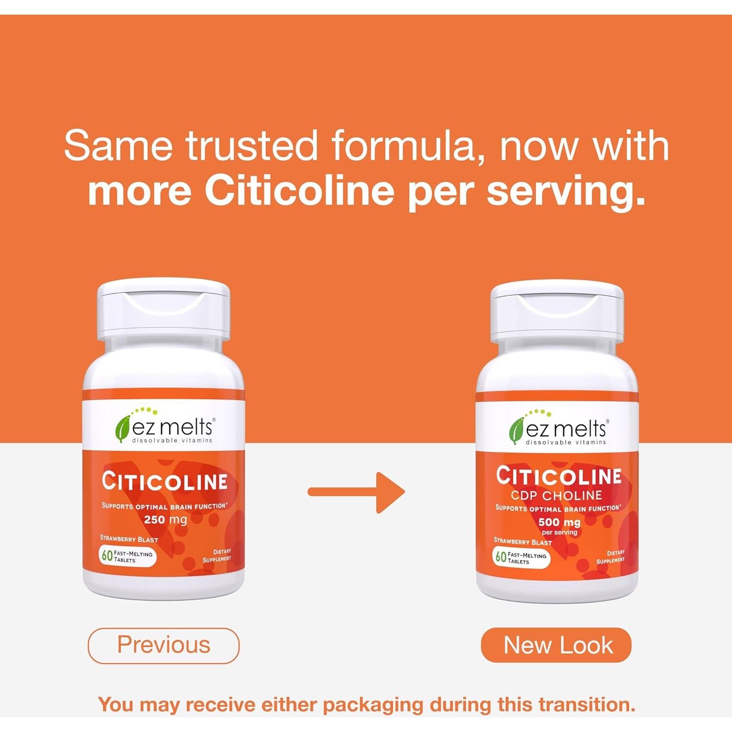 EZ Melts Suplemento de Citicolina 250 mg Sin Azúcar 60 Tabletas