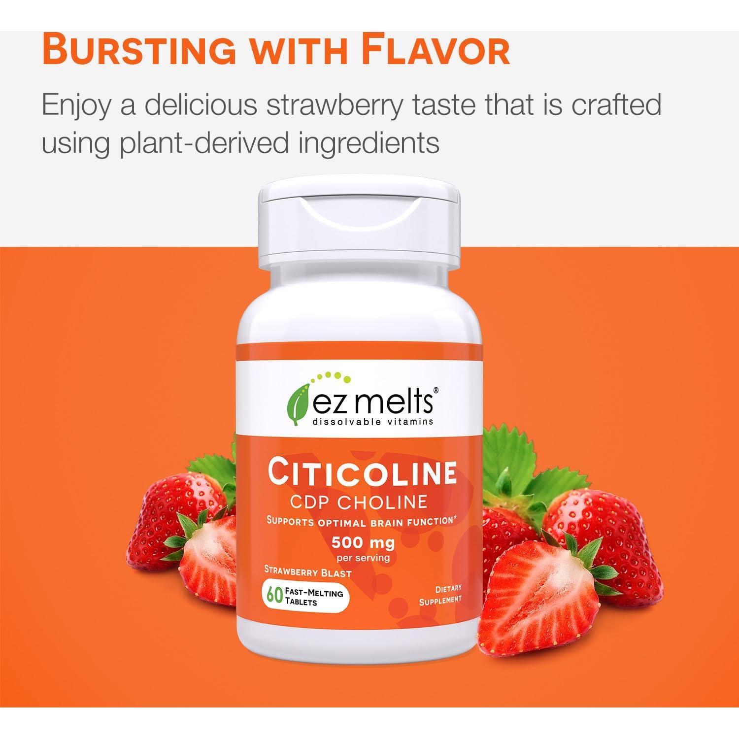 EZ Melts Suplemento de Citicolina 250 mg Sin Azúcar 60 Tabletas