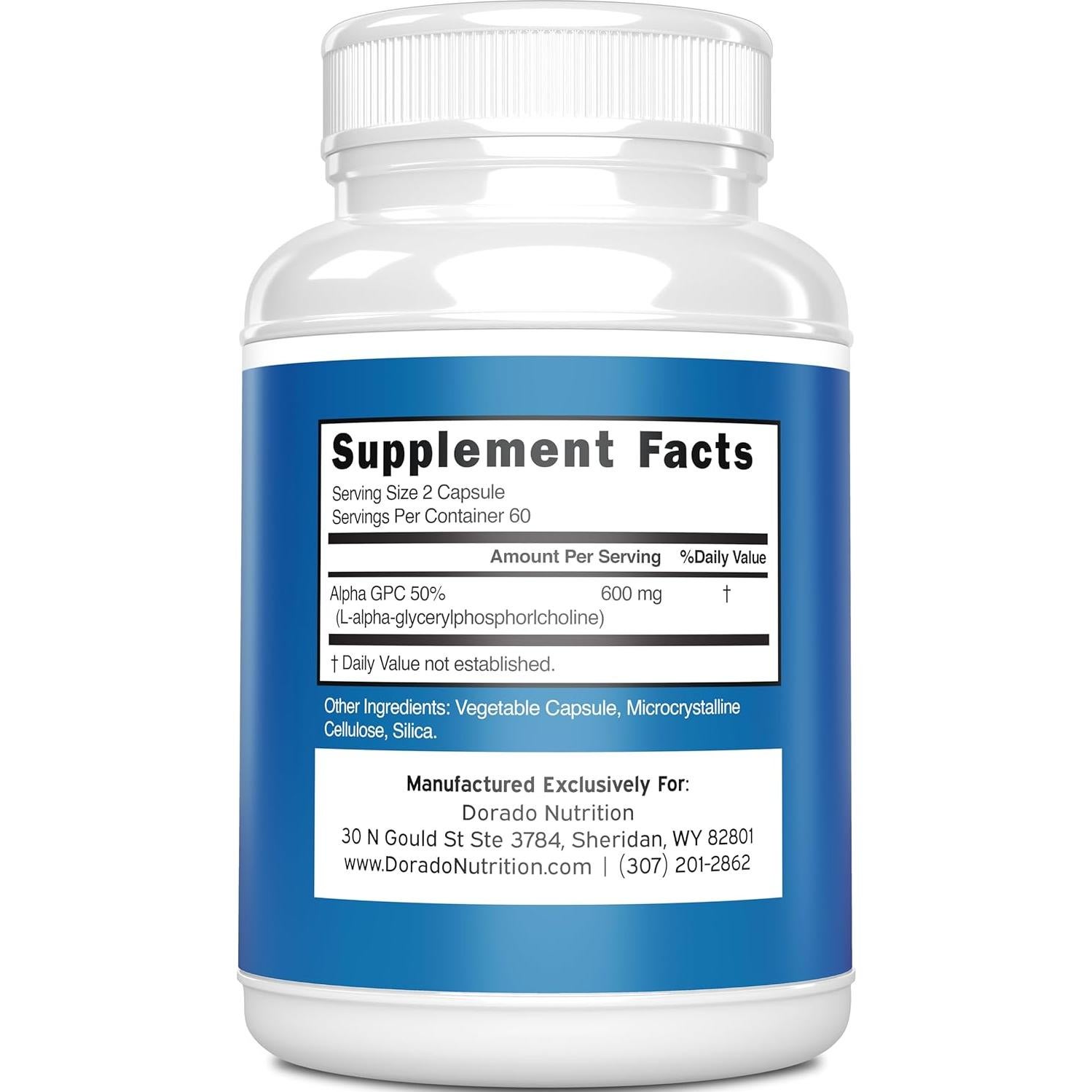 Cápsulas de Alpha GPC Colina Dorado Nutrition 600mg 120 Unidades