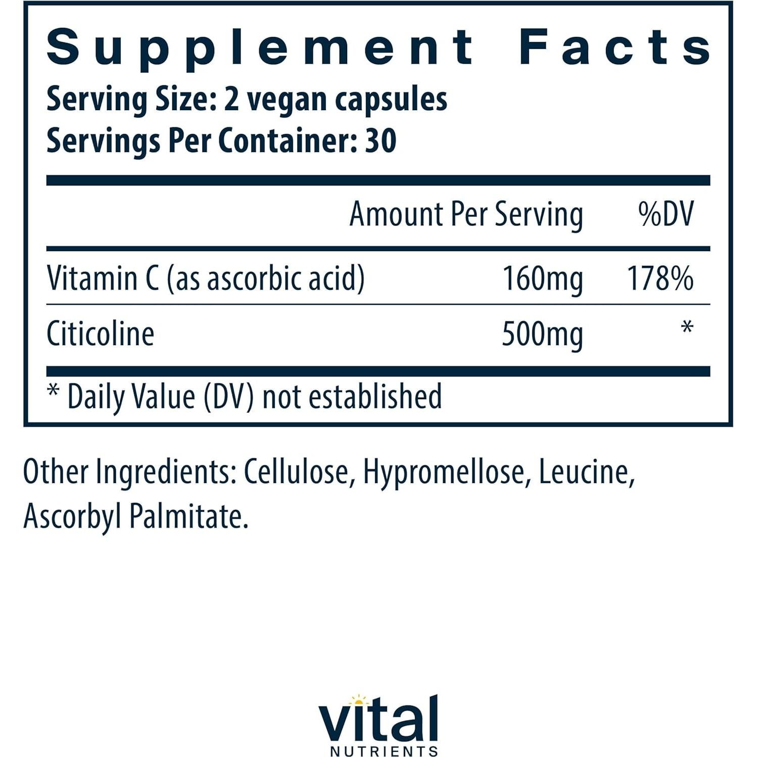Citicolina Nutrientes Vitales 250 mg - 60 Cápsulas Vegetarianas