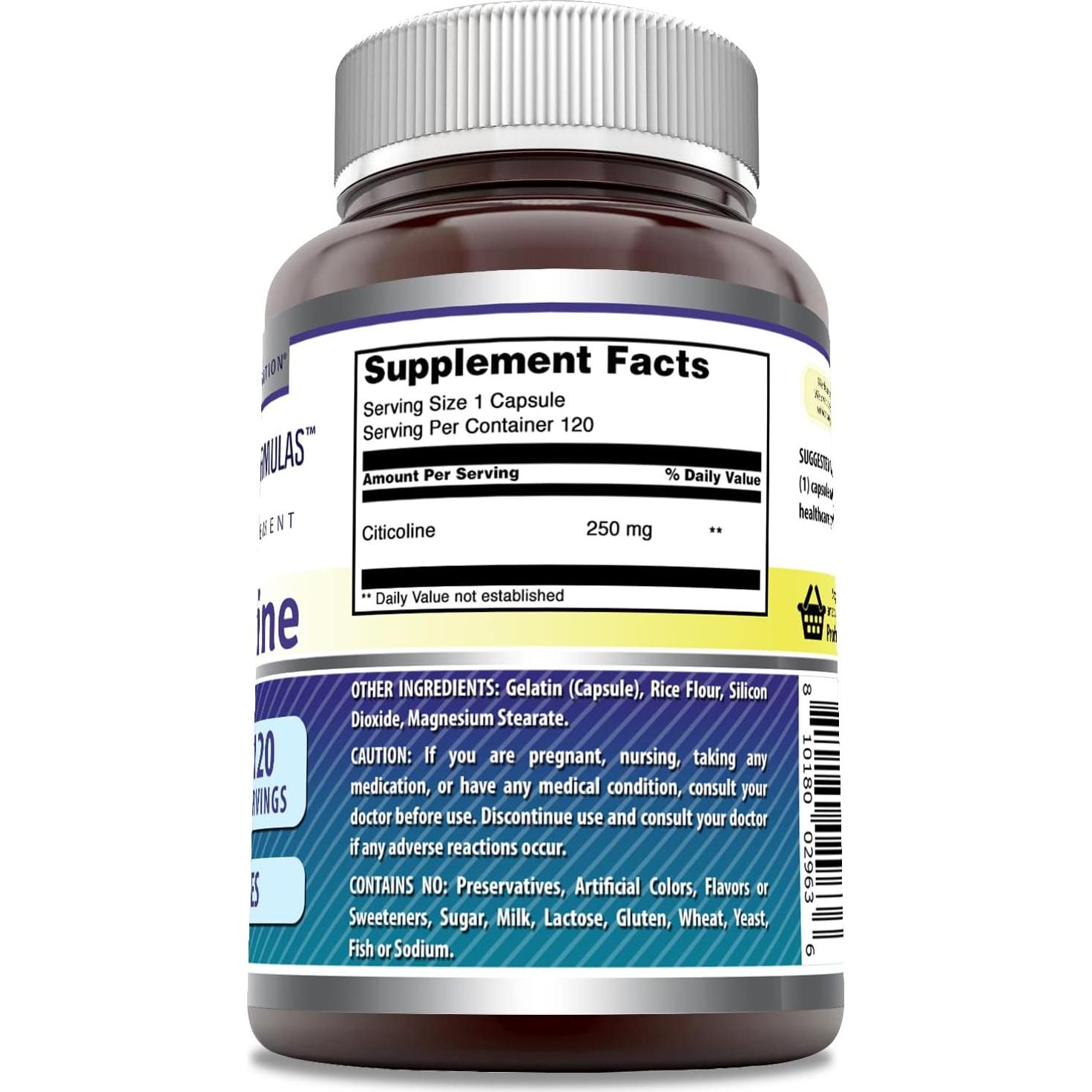 Suplemento de Citicolina 250 mg Fórmulas Asombrosas 120 Cápsulas