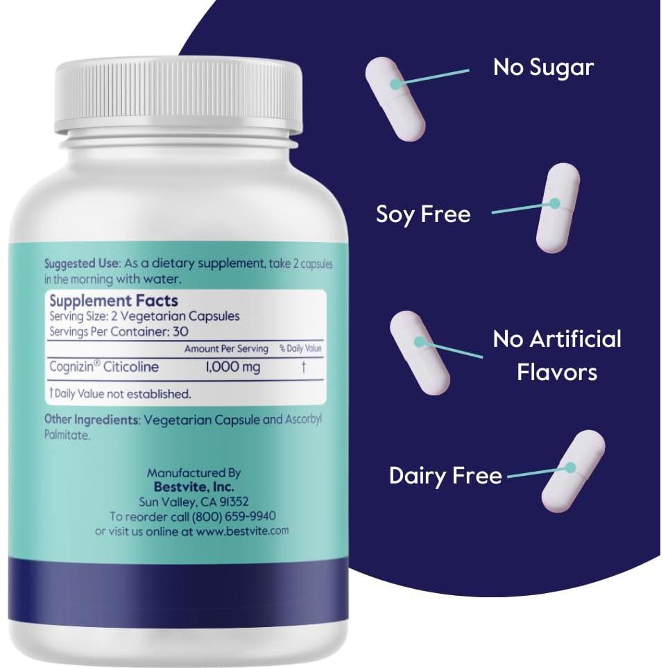 Cognizin Citicolina 500mg Bestvite 60 Cápsulas Veganas
