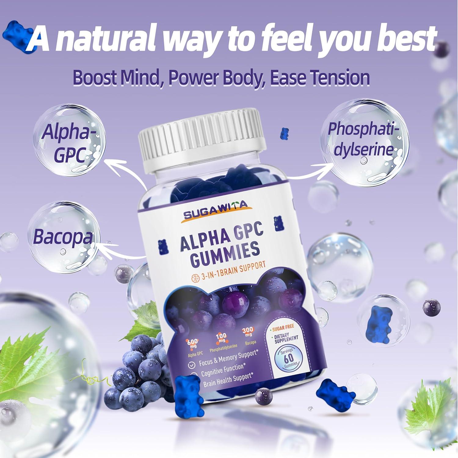 Gomitas SUGAWITA Alpha GPC 600mg - Soporte Cerebral 60 Unidades