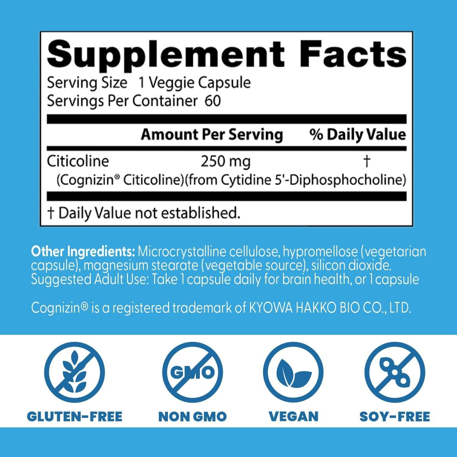 Citicolina CDP-Colina Doctor's Best 60 Cápsulas Veganas