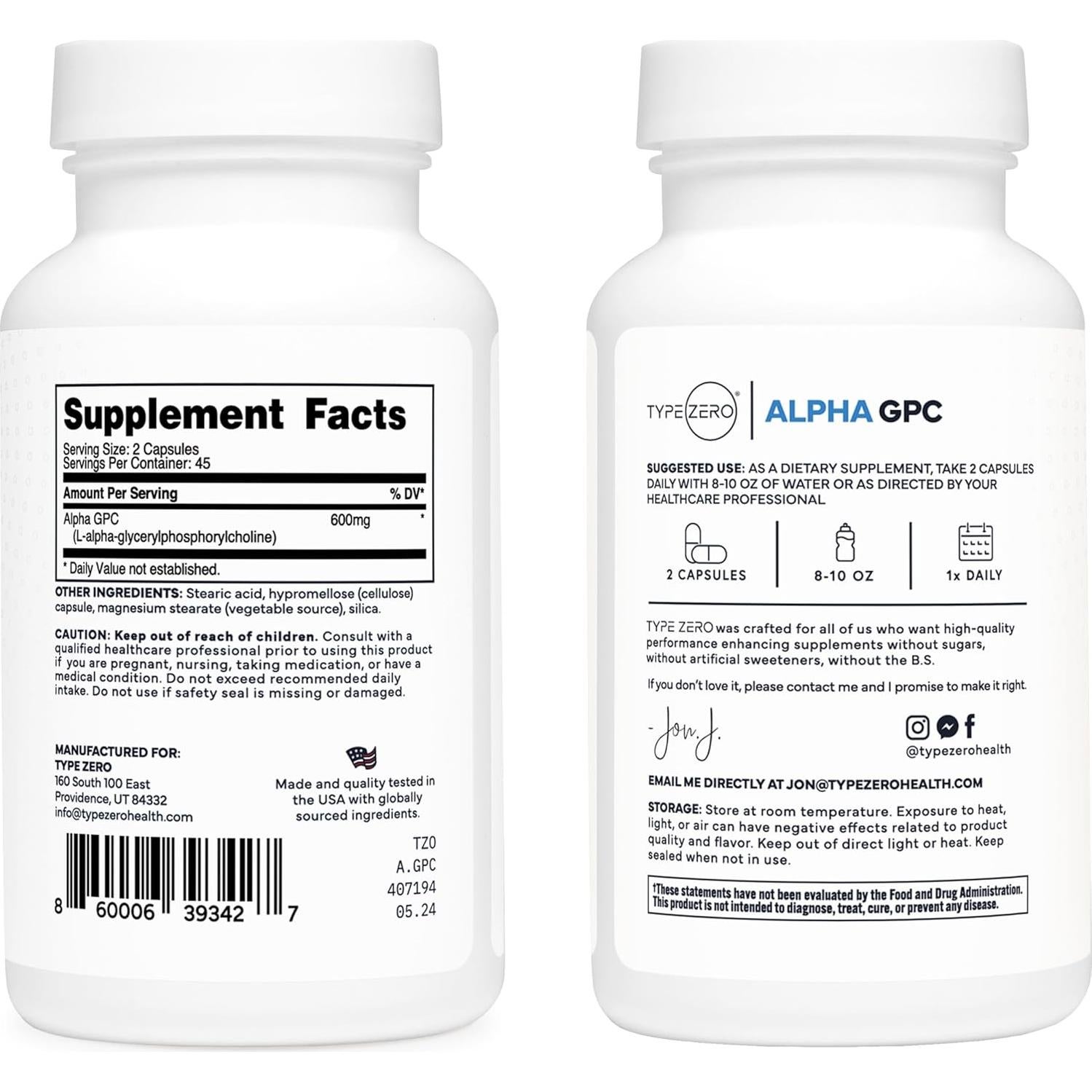 Suplemento Nootrópico Alpha GPC 600mg Type Zero - 90 Cápsulas