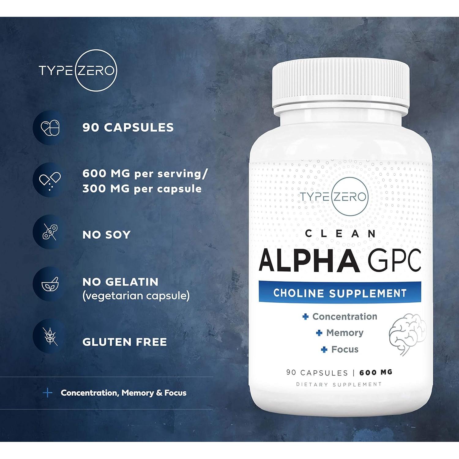 Suplemento Nootrópico Alpha GPC 600mg Type Zero - 90 Cápsulas