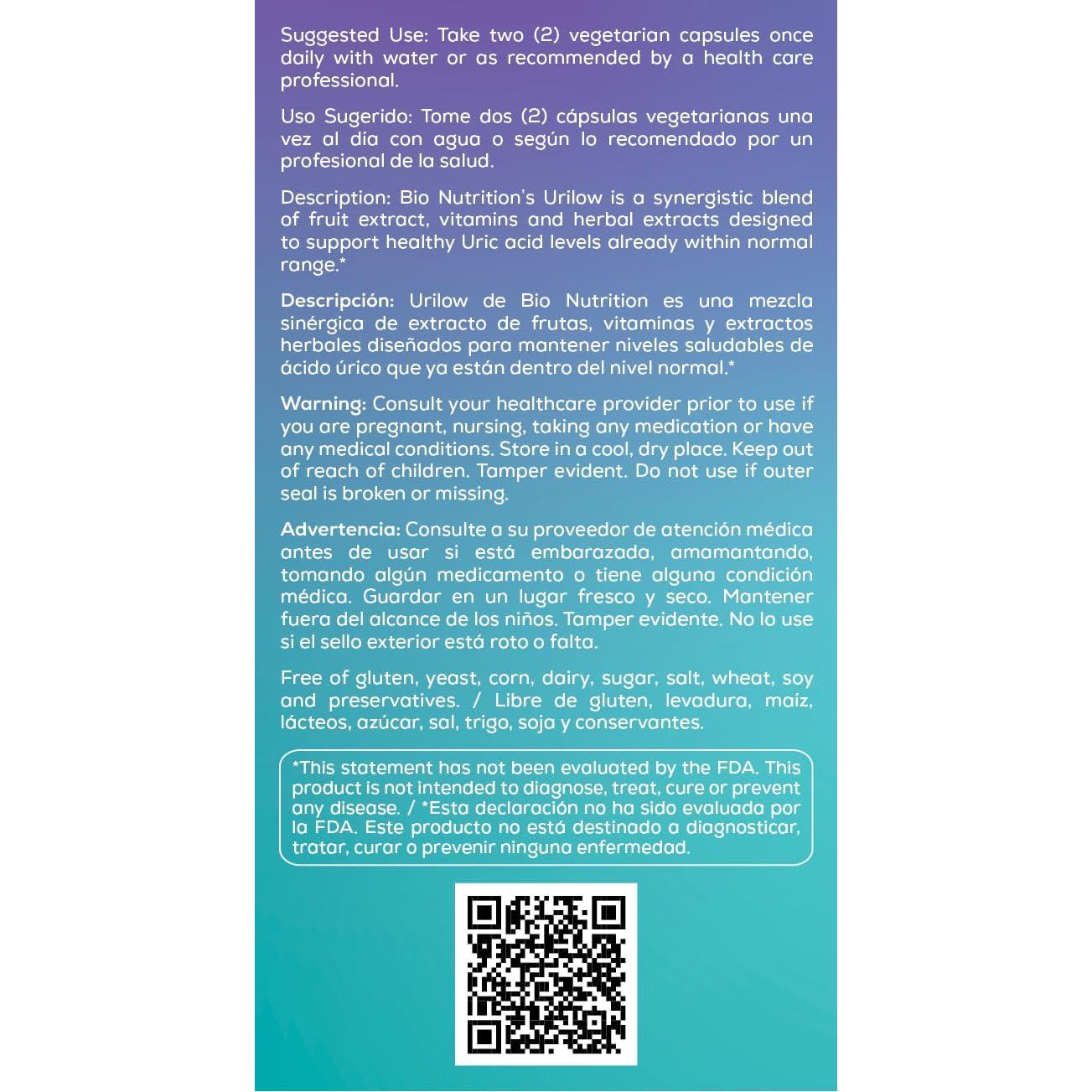 Suplemento Urilow Bio Nutrition 2 Pack 120 Cápsulas Vegetarianas