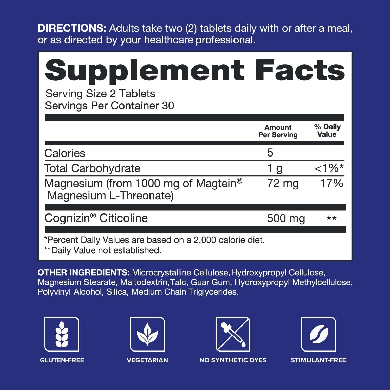 Qunol Salud Cerebral Memoria Plus 60 Cápsulas - Magnesio L-Treonato y Citicolina