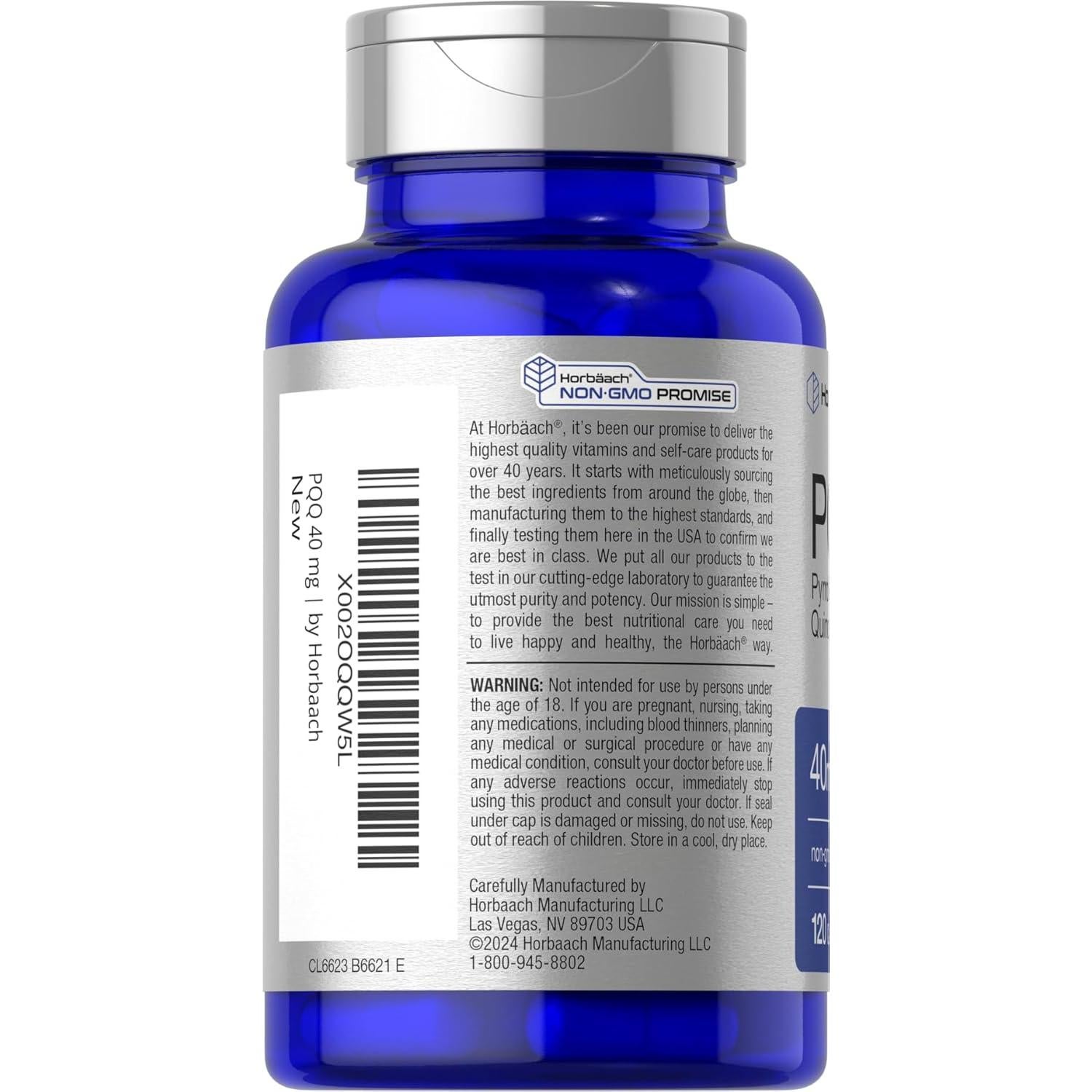 Suplemento PQQ Horbaach 40 mg - 120 Cápsulas Antioxidantes