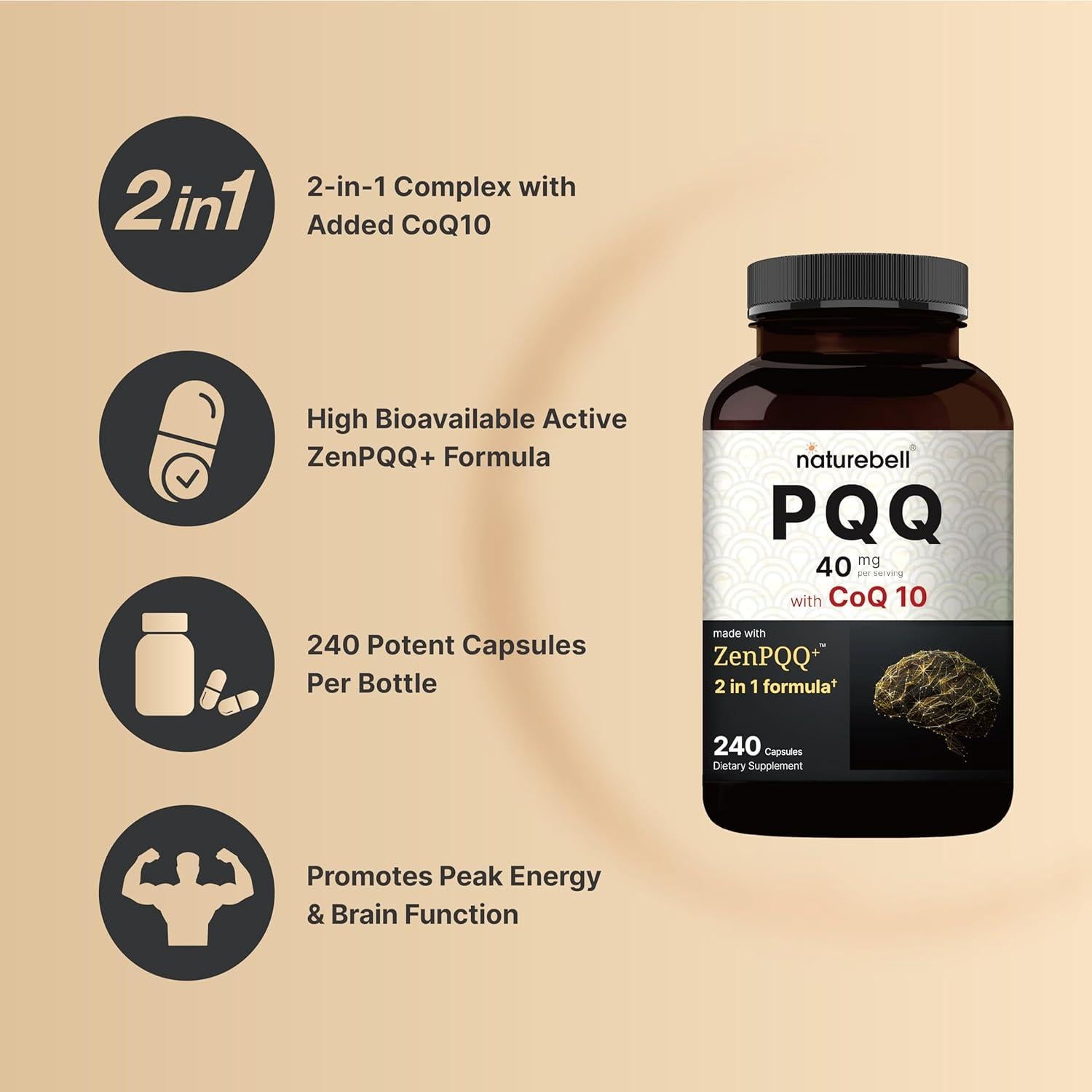 NatureBell PQQ 40mg + CoQ10 240 Cápsulas Antioxidantes